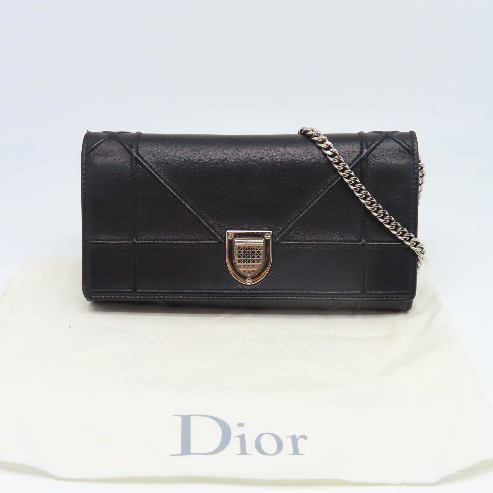 Dior 皮革Chain Wallet銀扣鏈帶肩背袋黑色