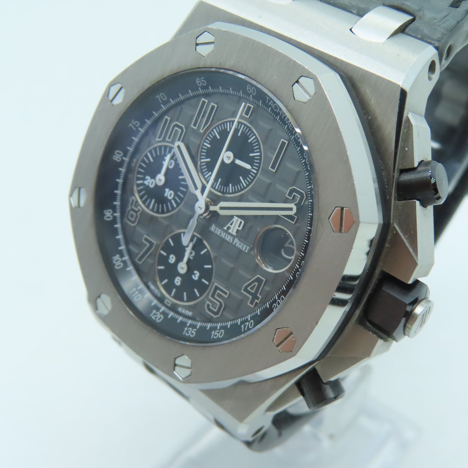 AUDEMARS PIGUET Royal Oak Offshore不鏽鋼/鱷魚皮革帶手錶自動機芯黑色