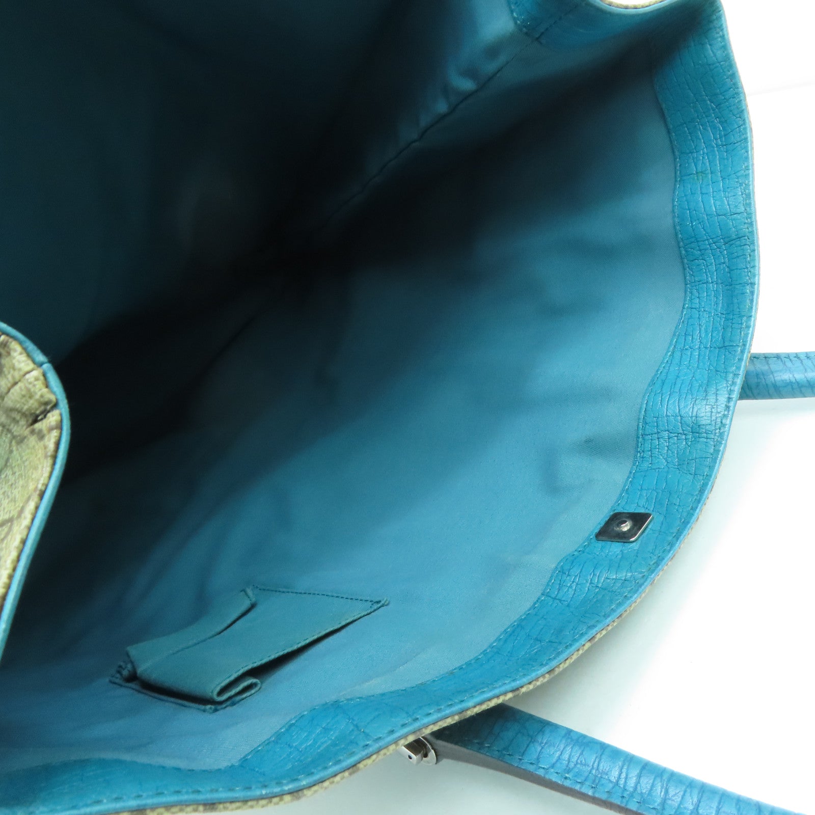 GUCCI 塗層帆布Tote Bag銀扣手挽袋啡色/淺藍色