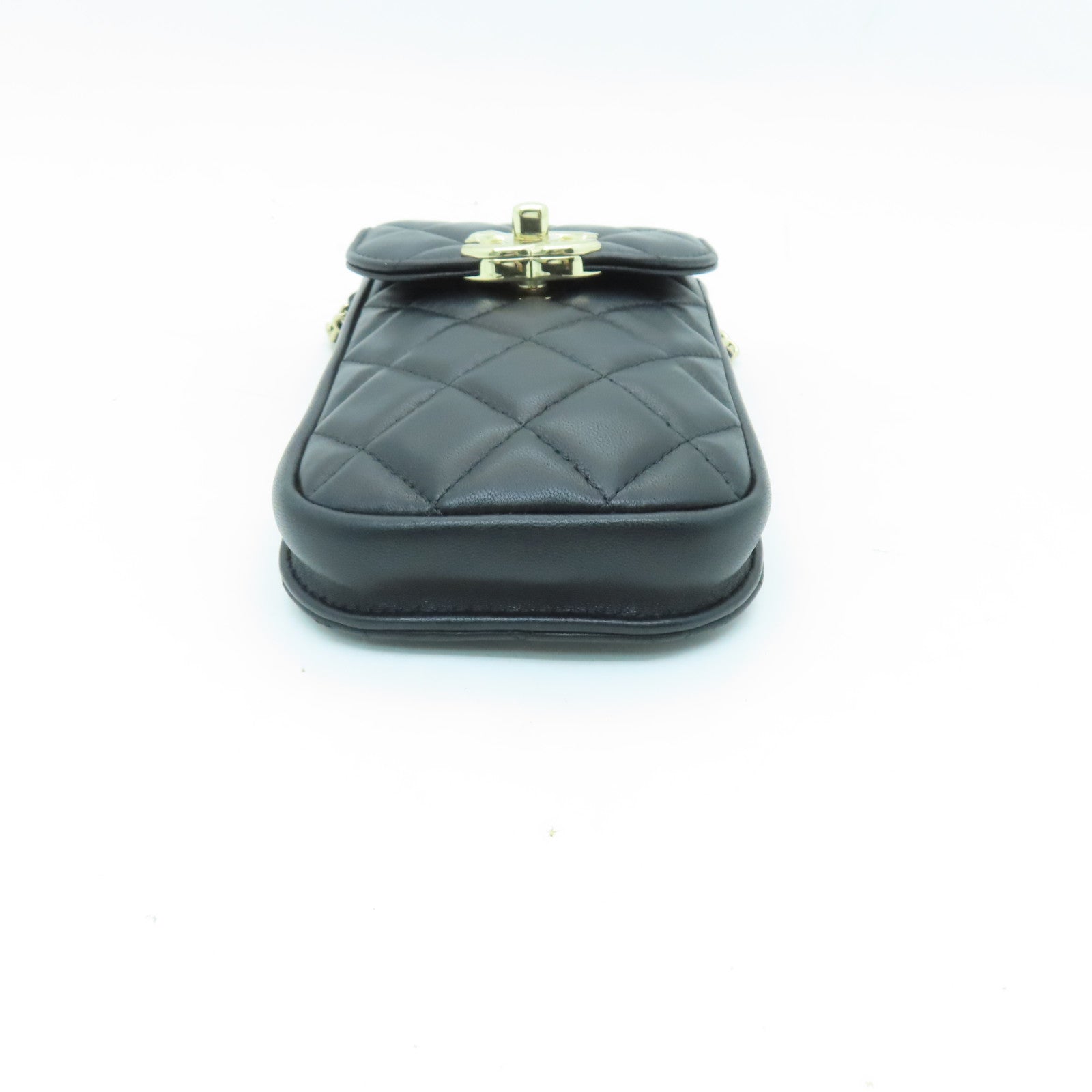 CHANEL 菱格羊皮皮革Chain Shoulder Bag金扣鏈帶肩背袋黑色