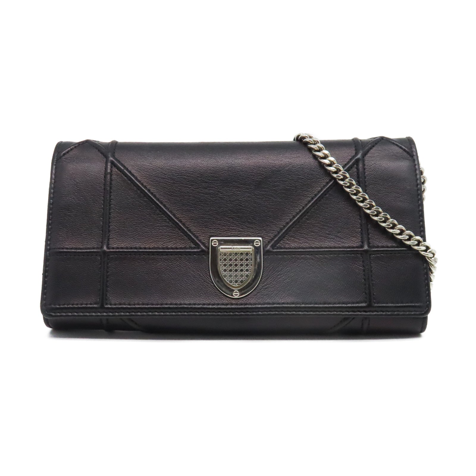 Dior 皮革Chain Wallet銀扣鏈帶肩背袋黑色