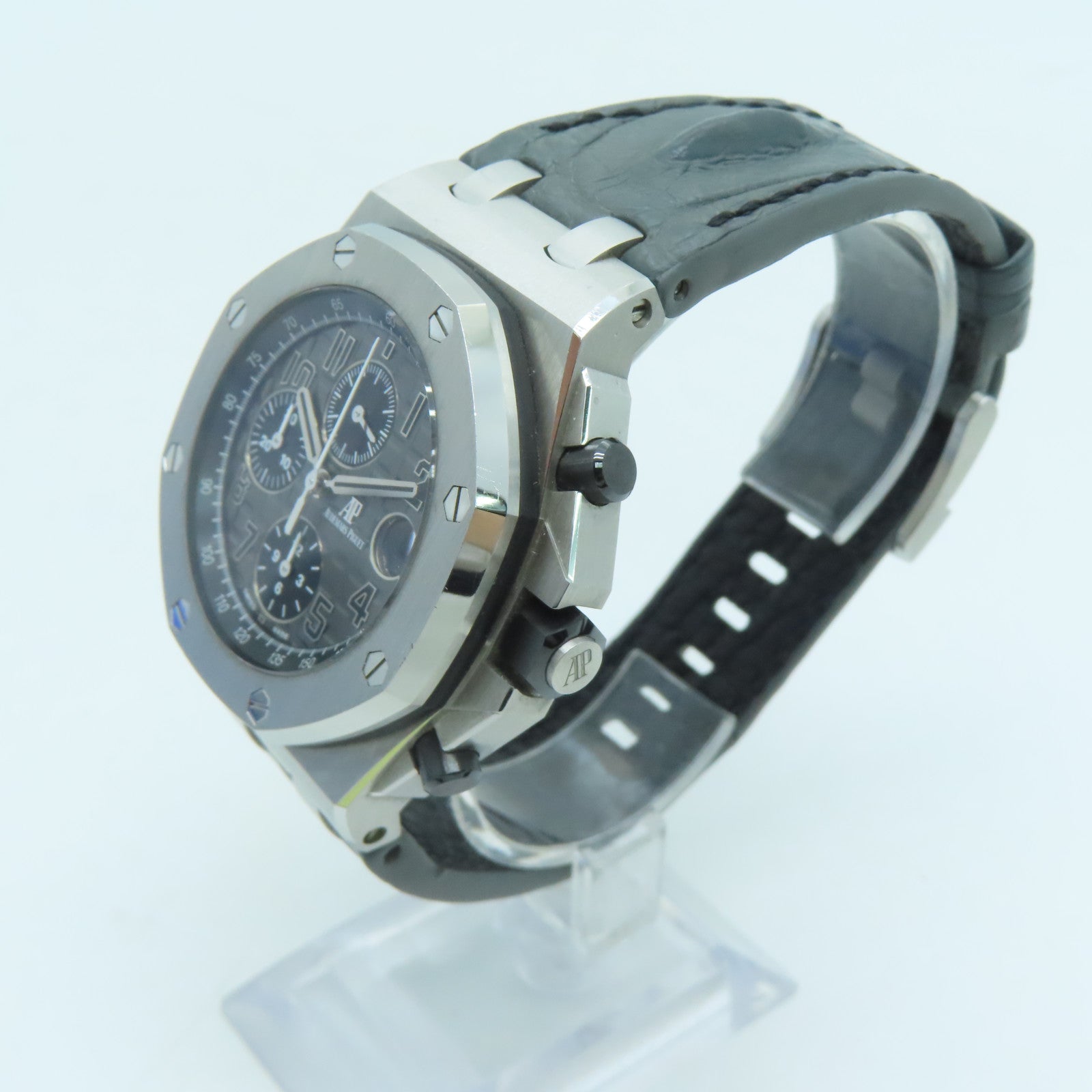 AUDEMARS PIGUET Royal Oak Offshore不鏽鋼/鱷魚皮革帶手錶自動機芯黑色