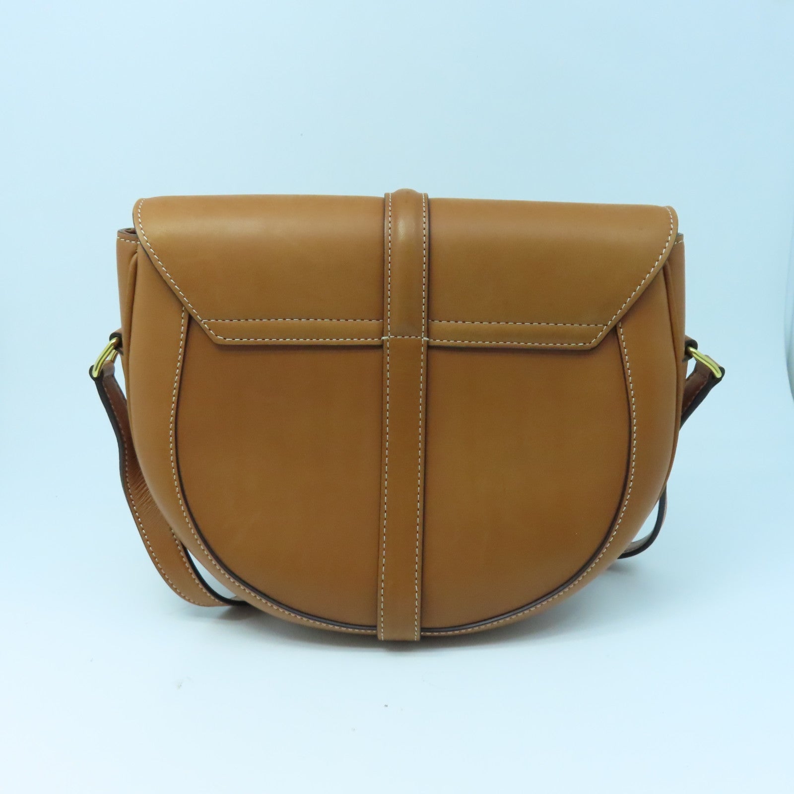 CELINE 牛皮皮革/帆布Shoulder Bag金扣肩背袋棕色/白色