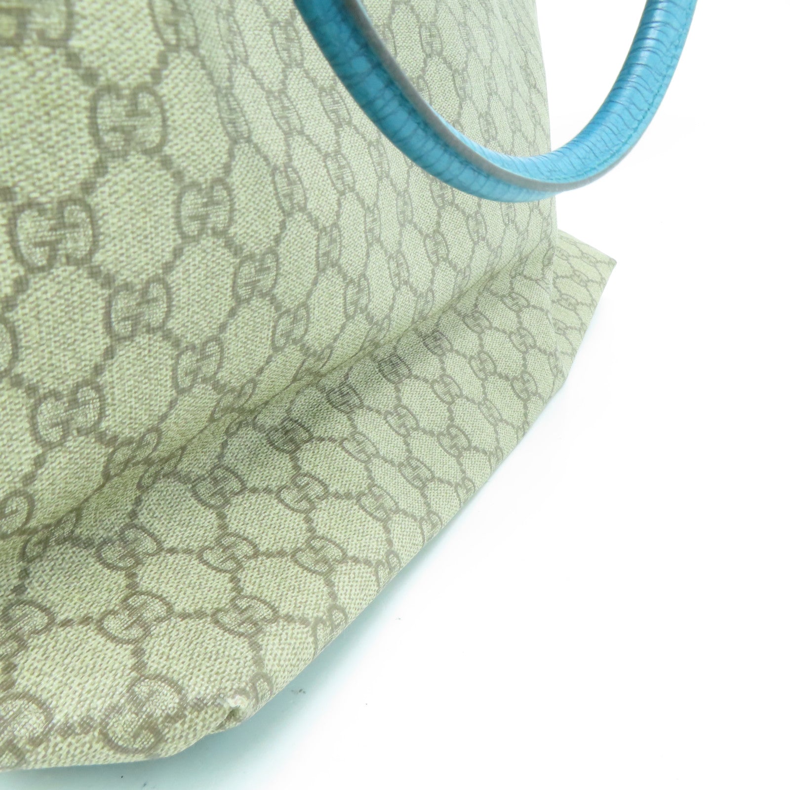 GUCCI 塗層帆布Tote Bag銀扣手挽袋啡色/淺藍色