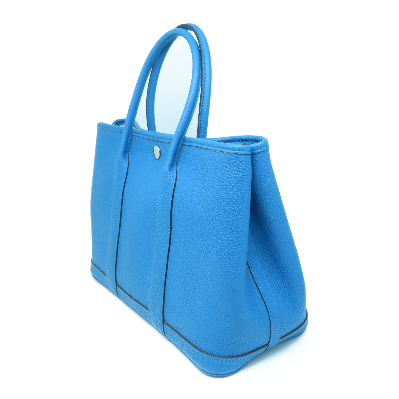 HERMES Clemence皮革Garden Party TPM Tote Bag银扣手挽袋蓝色