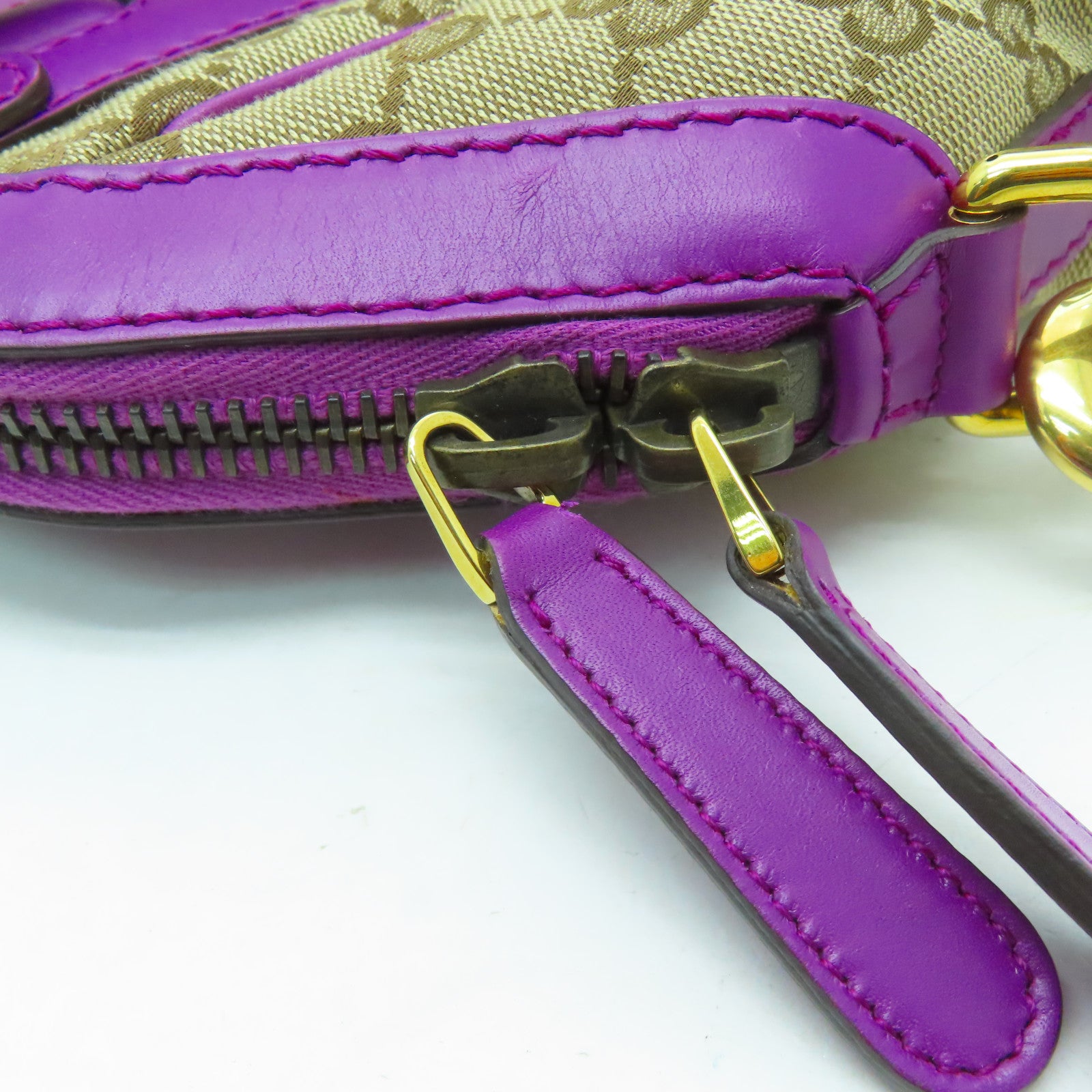 GUCCI 帆布2 Way Shoulder金扣手挽肩背兩用袋棕色/紫色