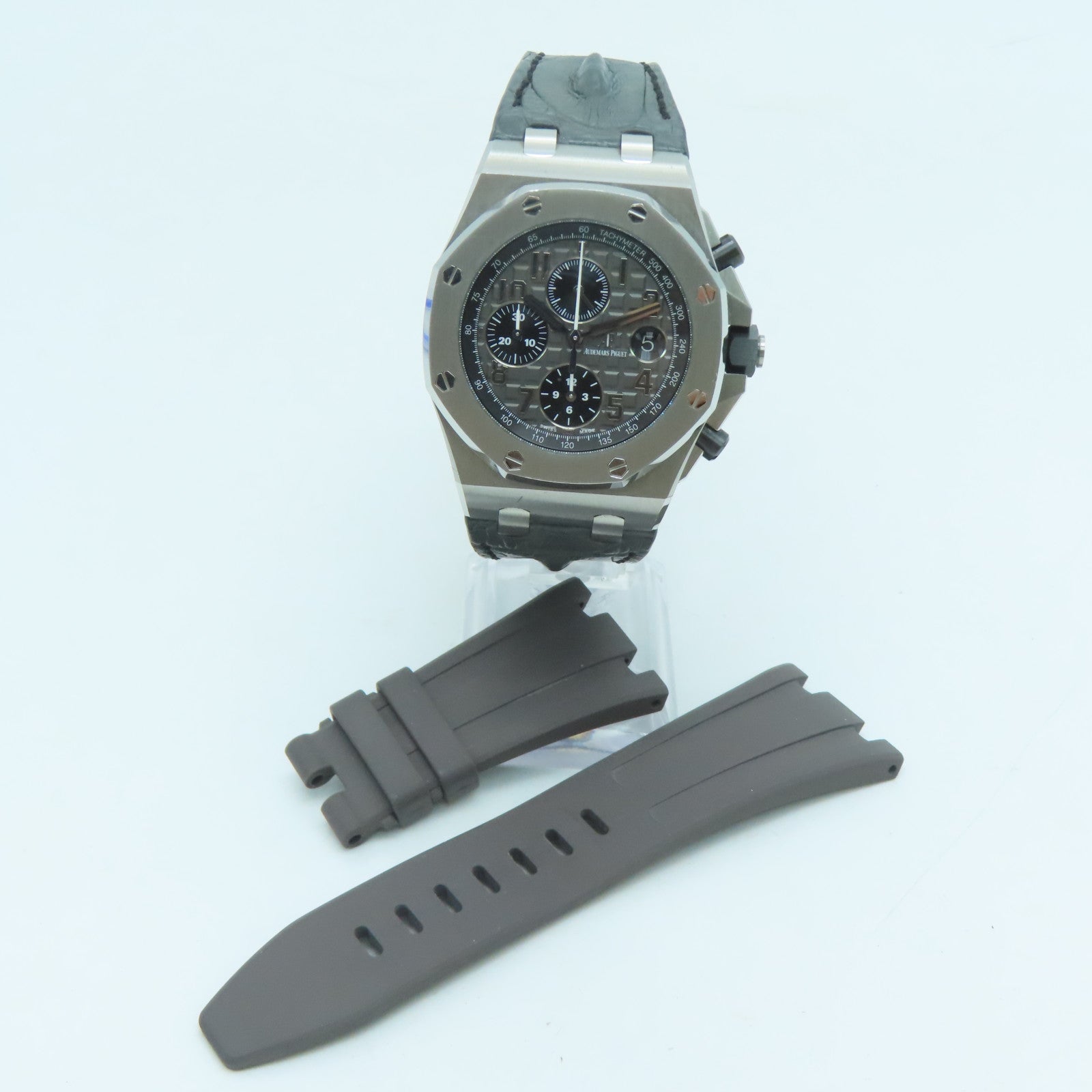 AUDEMARS PIGUET Royal Oak Offshore不鏽鋼/鱷魚皮革帶手錶自動機芯黑色