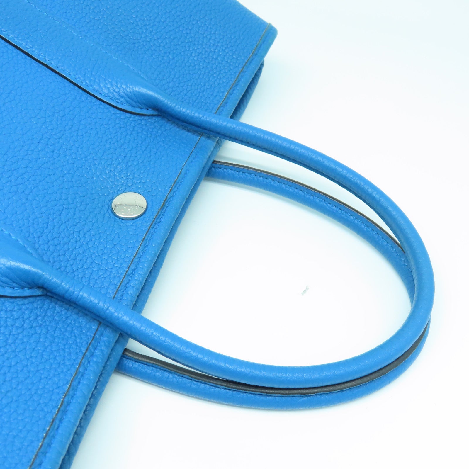 HERMES Clemence皮革Garden Party TPM Tote Bag银扣手挽袋蓝色