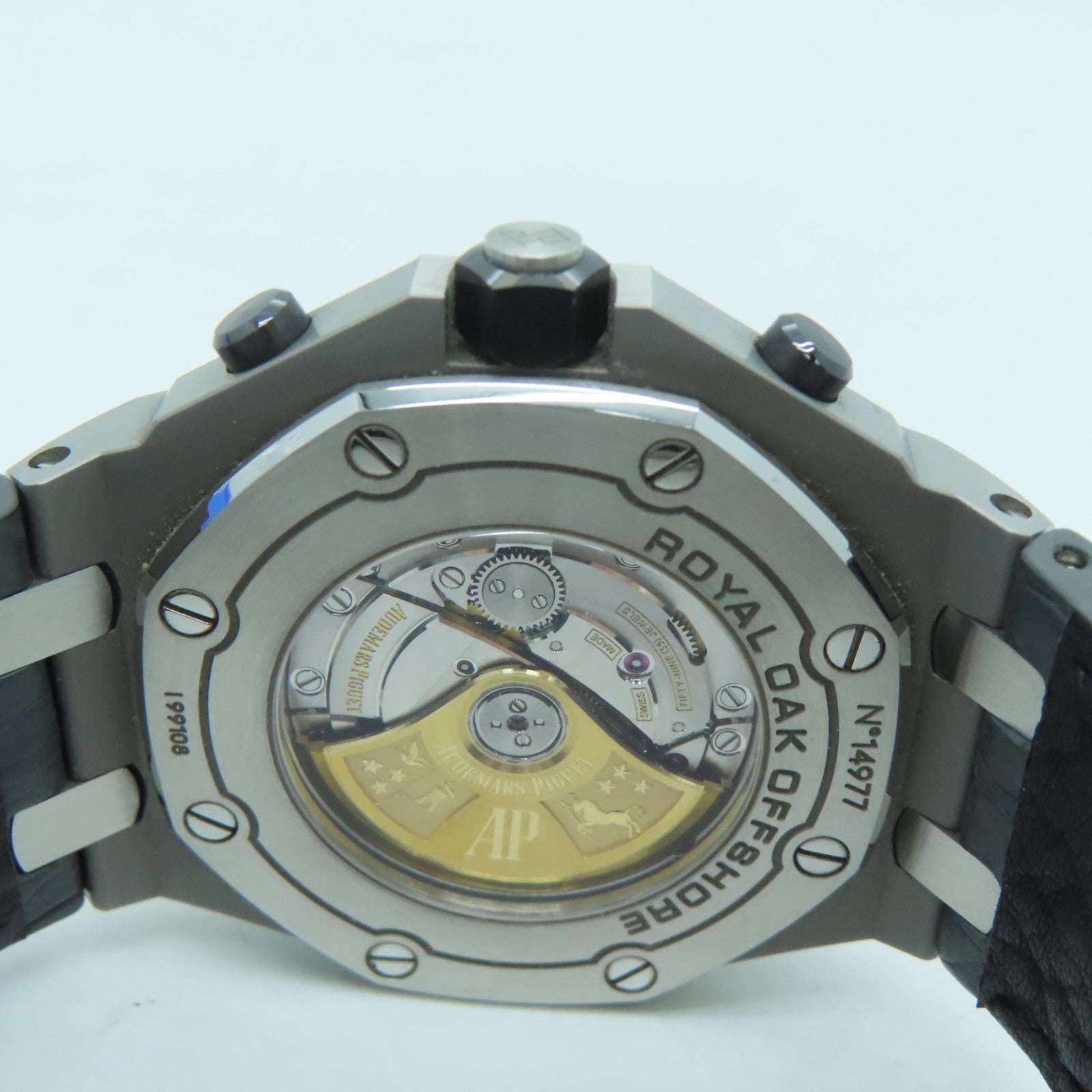 AUDEMARS PIGUET Royal Oak Offshore不鏽鋼/鱷魚皮革帶手錶自動機芯黑色