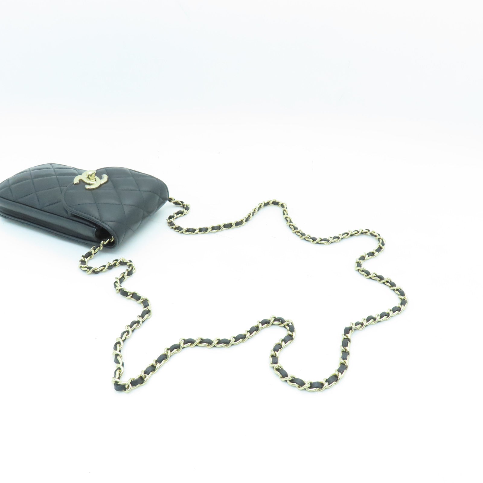 CHANEL 菱格羊皮皮革Chain Shoulder Bag金扣鏈帶肩背袋黑色