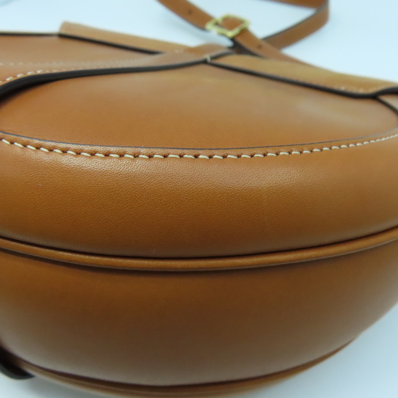CELINE 牛皮皮革/帆布Shoulder Bag金扣肩背袋棕色/白色