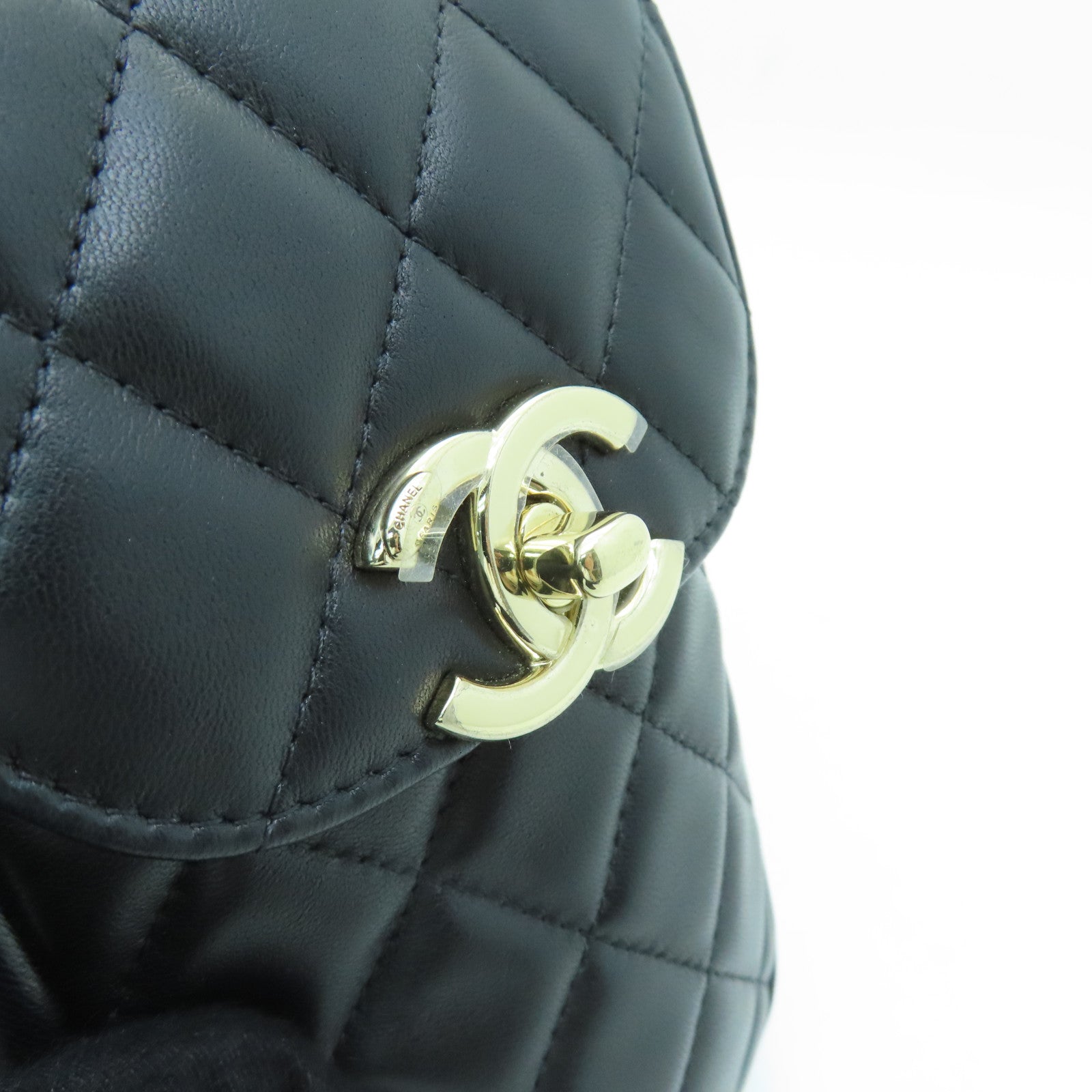 CHANEL 菱格羊皮皮革Chain Shoulder Bag金扣鏈帶肩背袋黑色