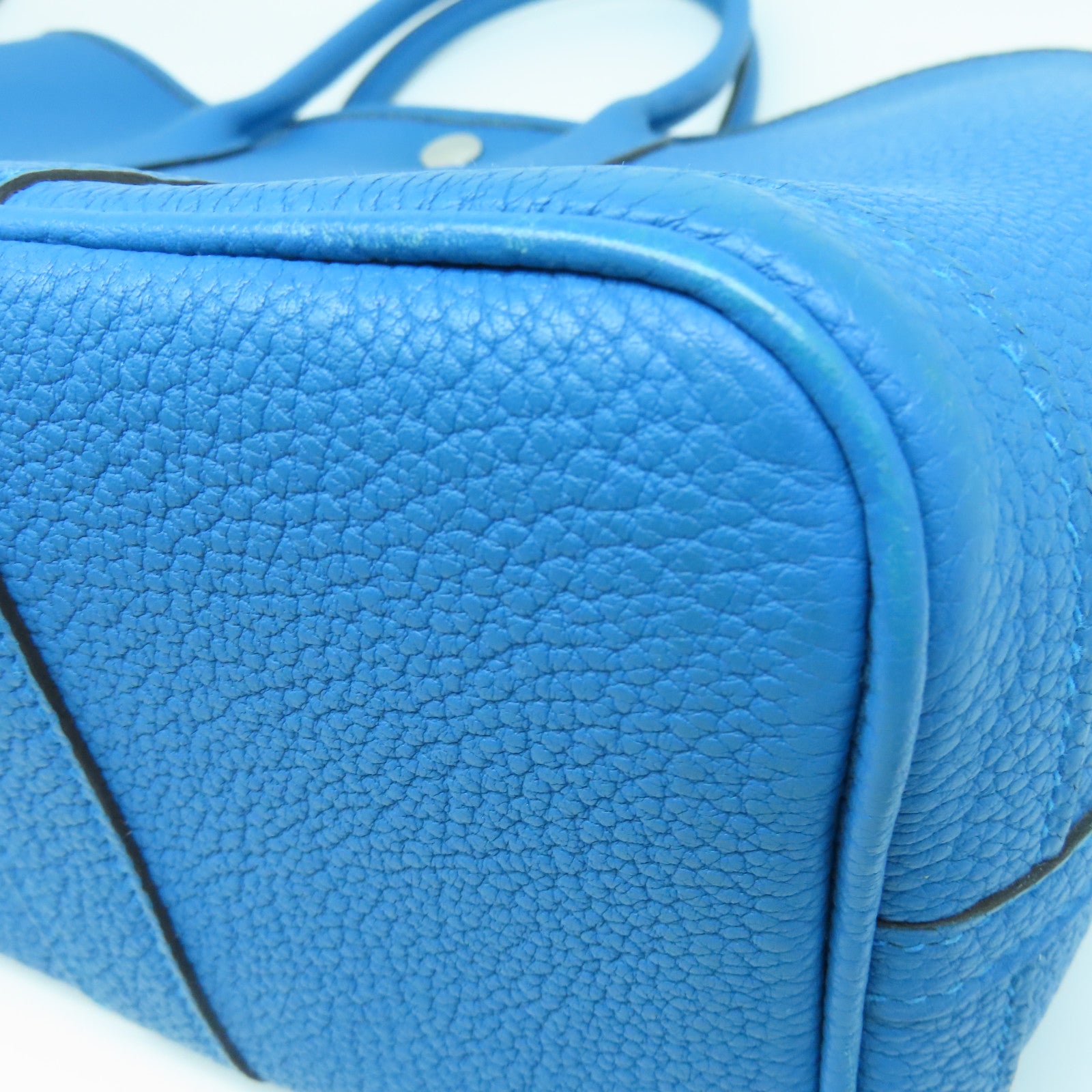 HERMES Clemence皮革Garden Party TPM Tote Bag银扣手挽袋蓝色