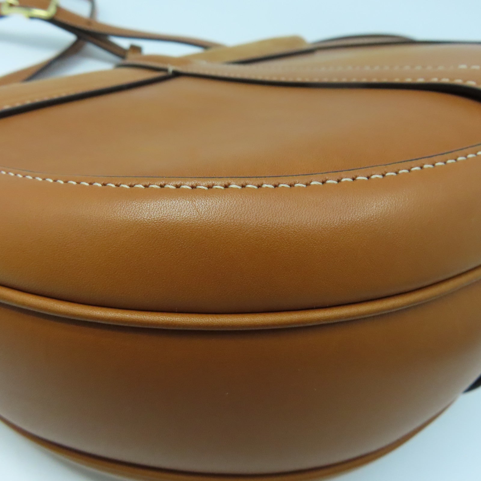 CELINE 牛皮皮革/帆布Shoulder Bag金扣肩背袋棕色/白色