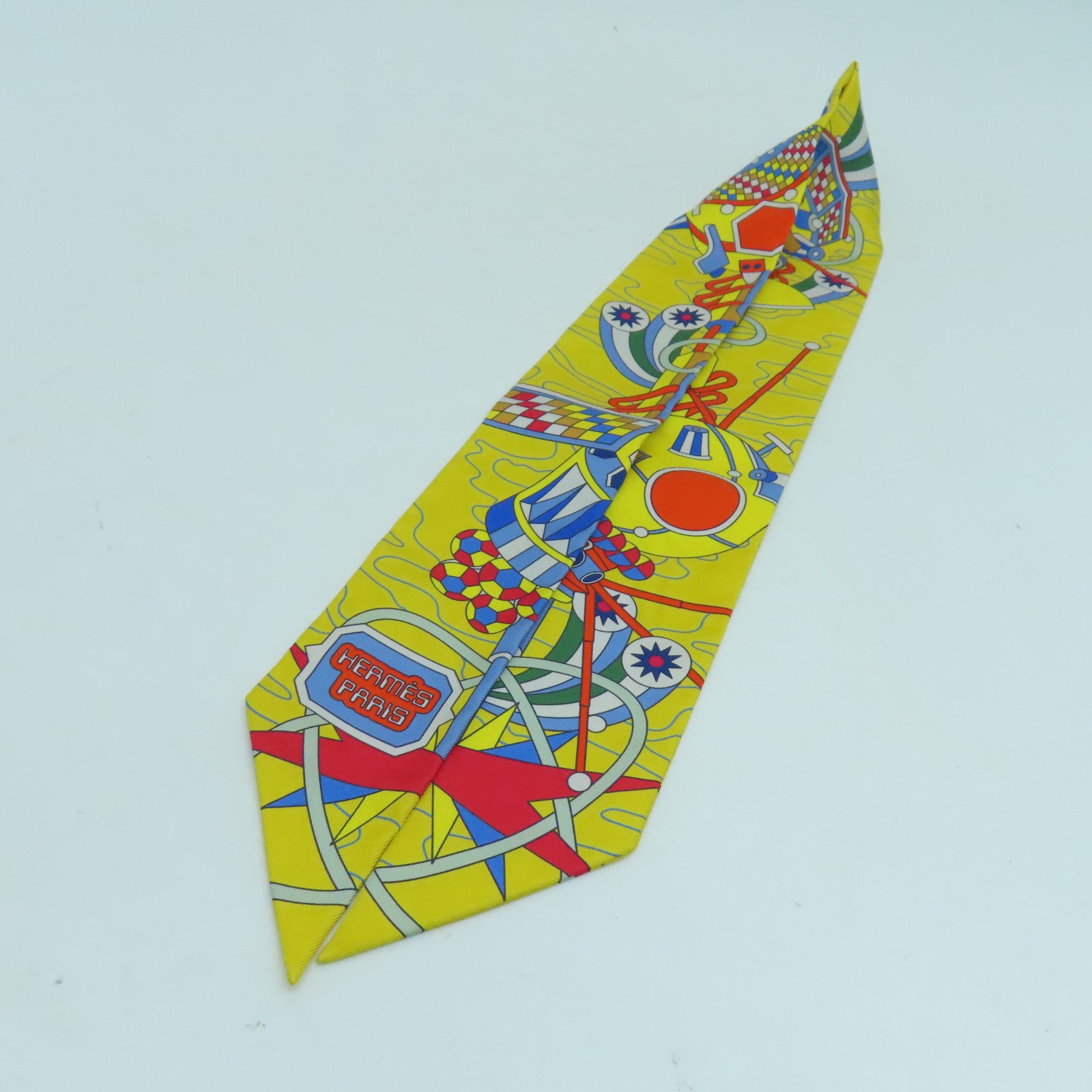 HERMES 絲質Twilly絲巾黃色