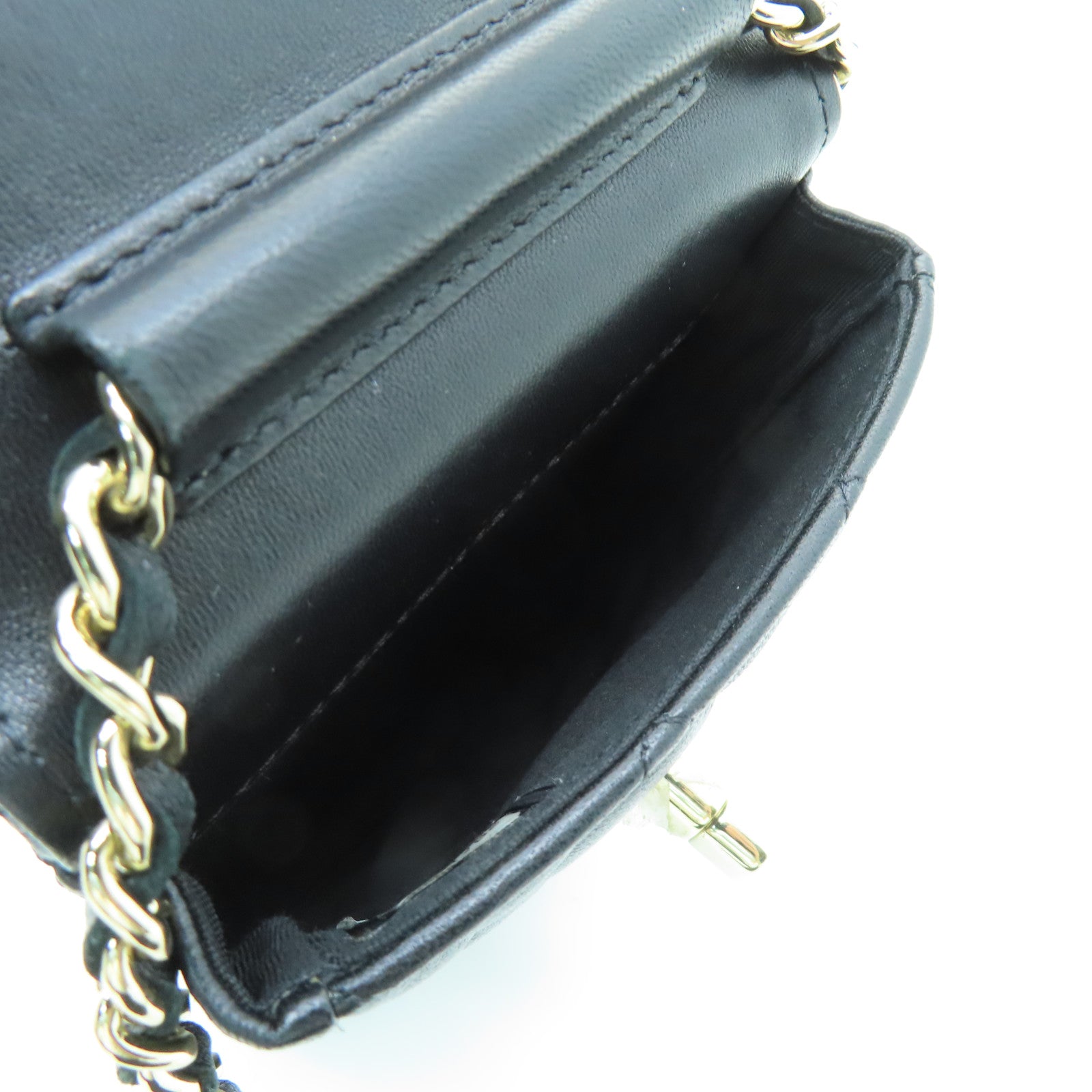 CHANEL 菱格羊皮皮革Chain Shoulder Bag金扣鏈帶肩背袋黑色