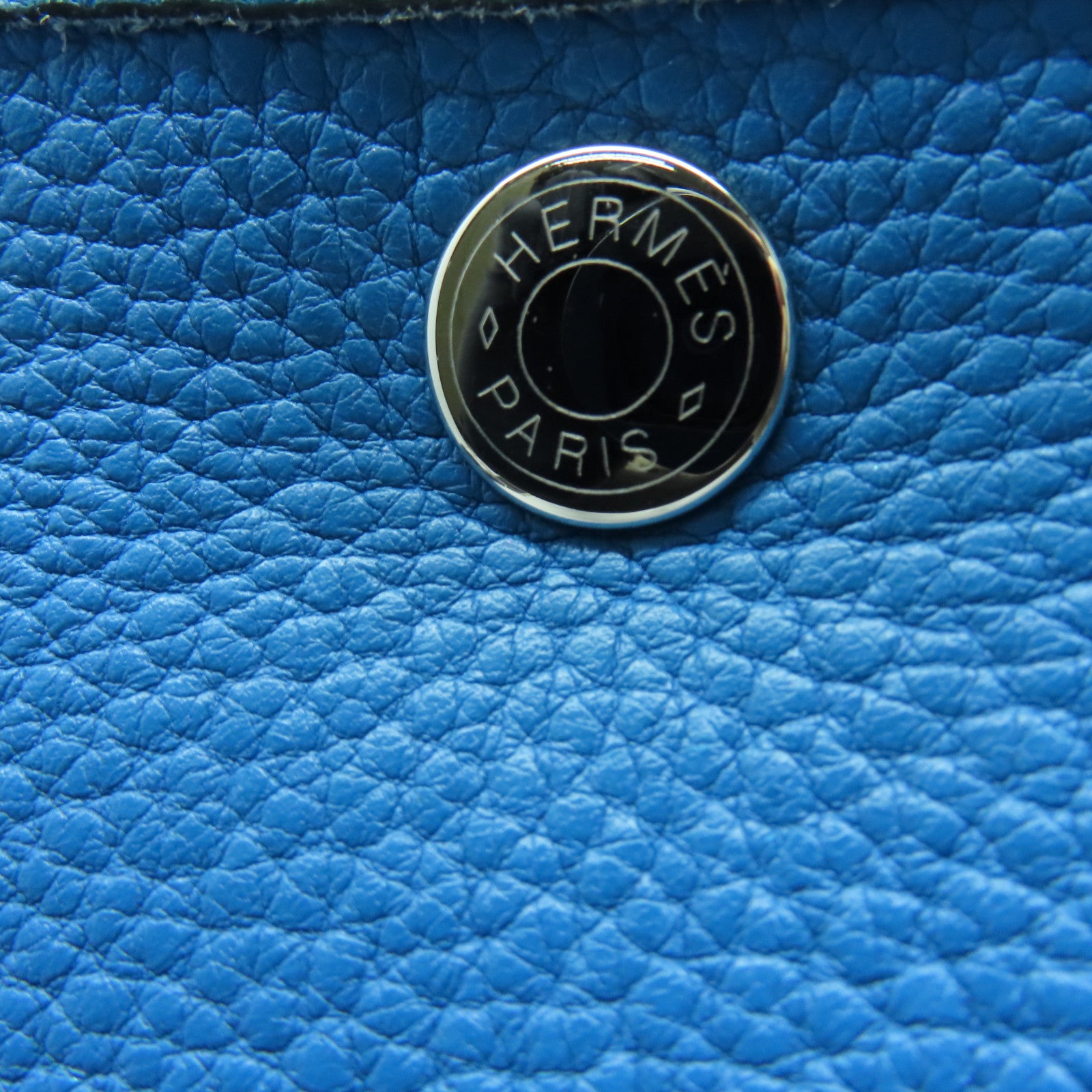 HERMES Clemence皮革Garden Party TPM Tote Bag银扣手挽袋蓝色
