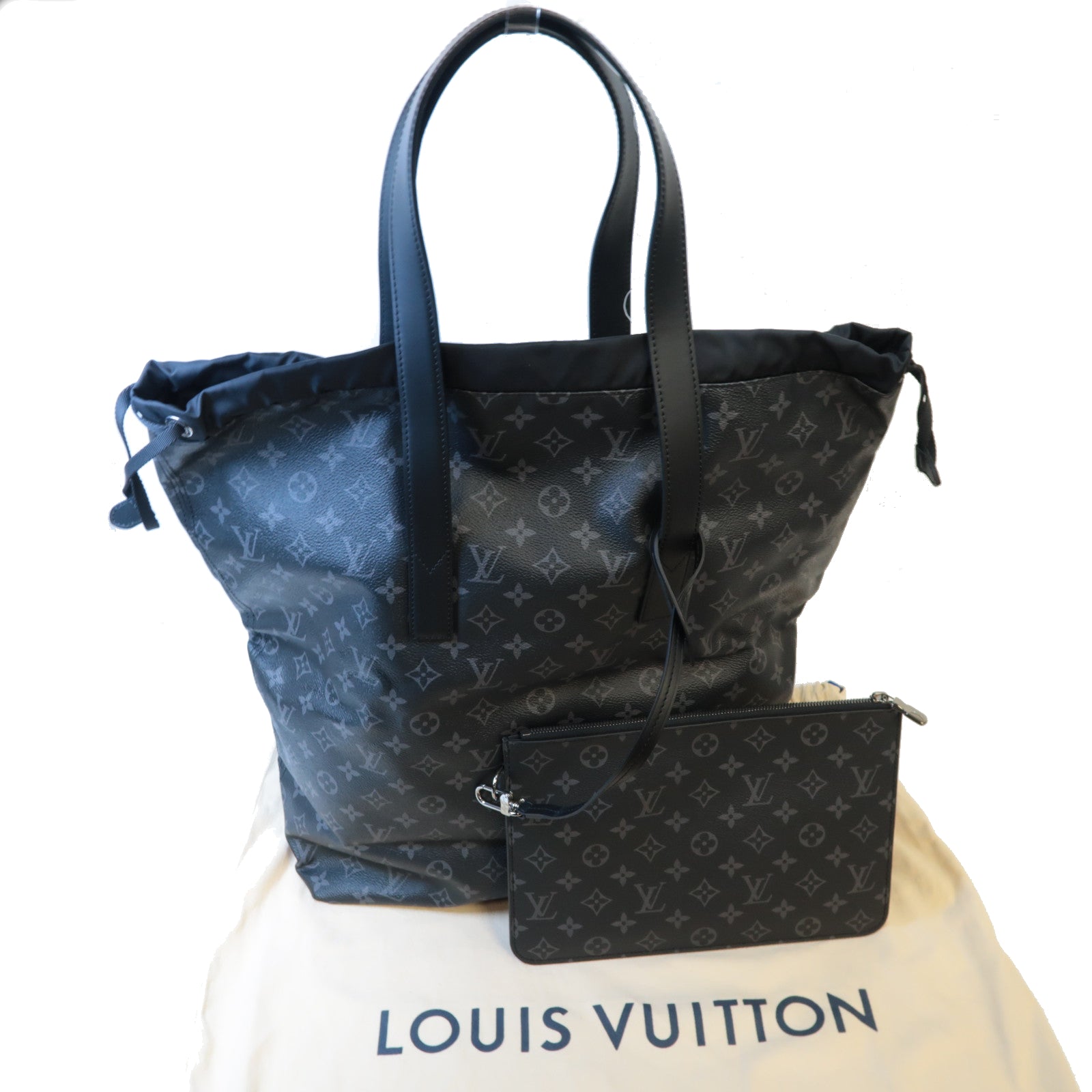 LOUIS VUITTON Mono-Eclipse Cabas Light Tote Bag銀扣手挽袋黑色