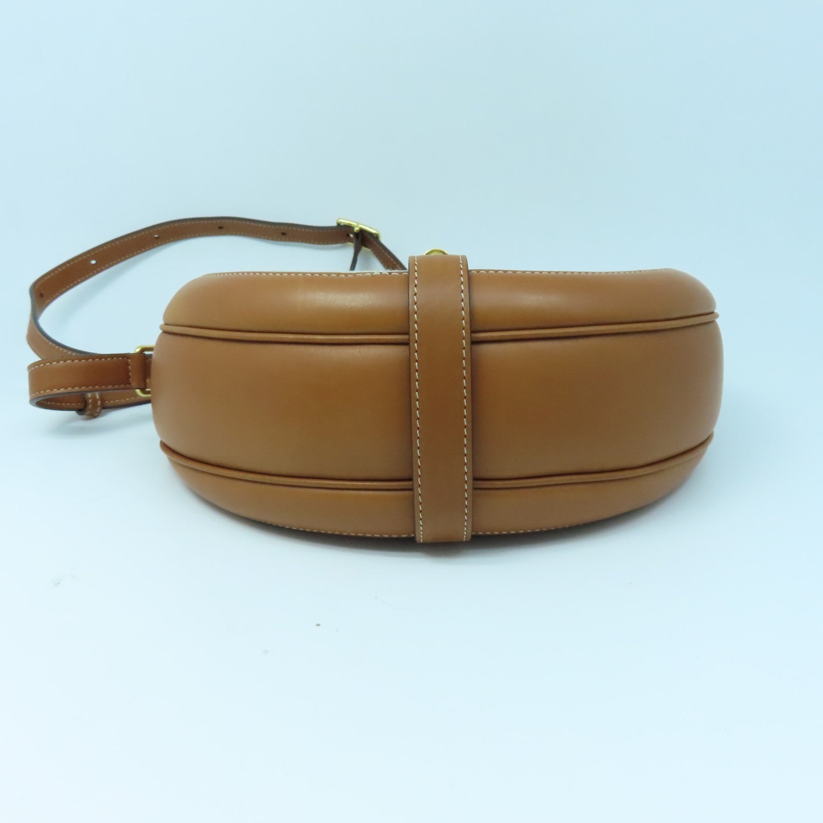 CELINE 牛皮皮革/帆布Shoulder Bag金扣肩背袋棕色/白色