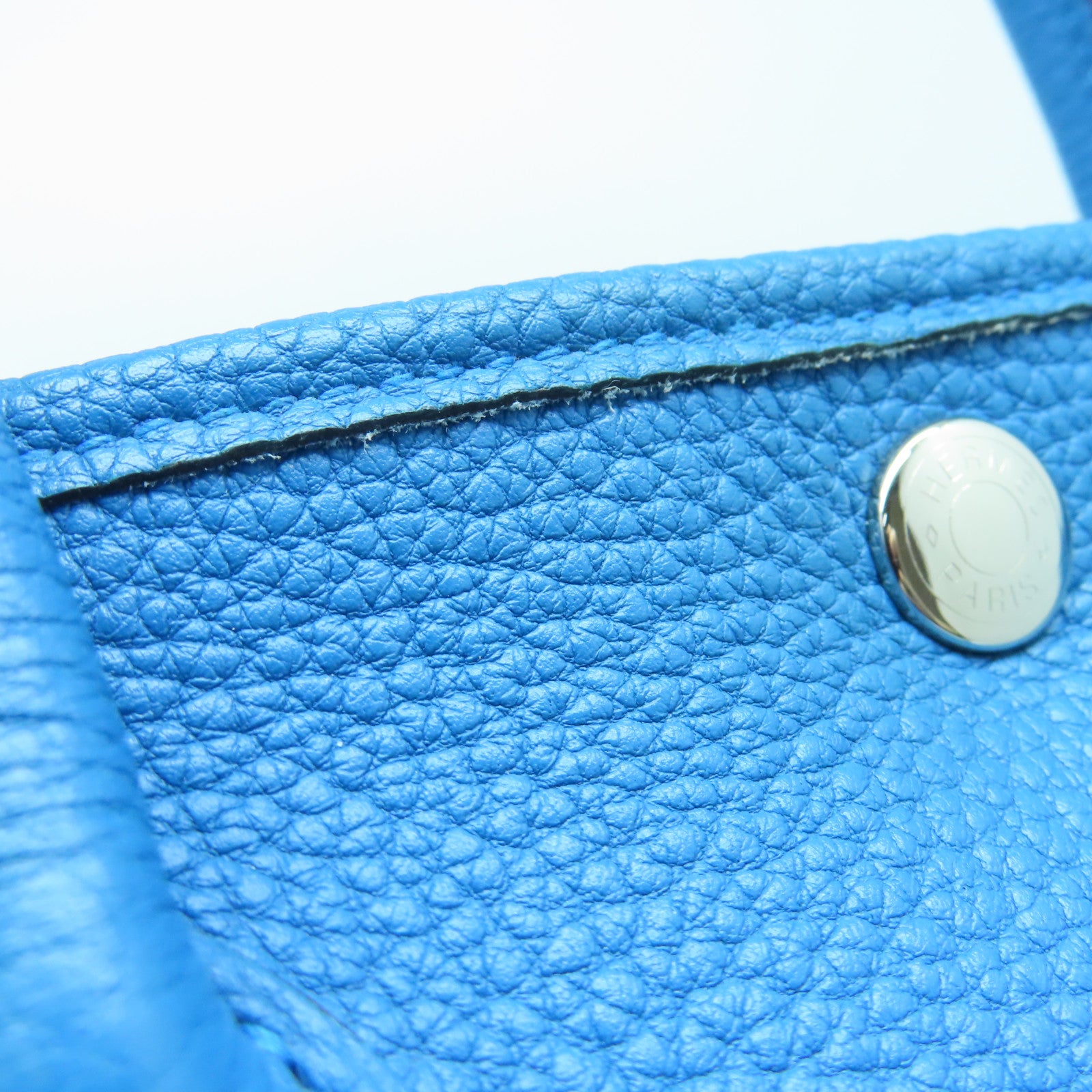 HERMES Clemence皮革Garden Party TPM Tote Bag银扣手挽袋蓝色