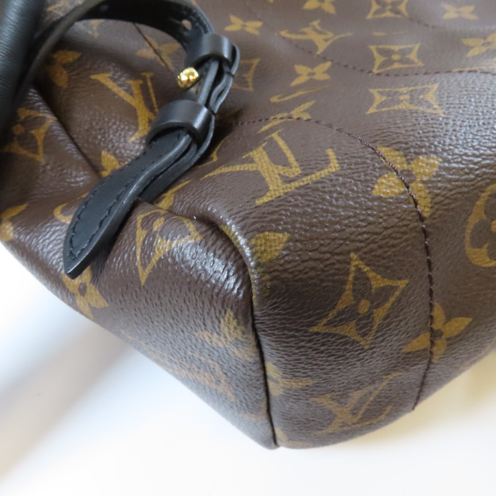 LOUIS VUITTON Monogram Macassar Palm Springs MM金扣背包啡色/黑色