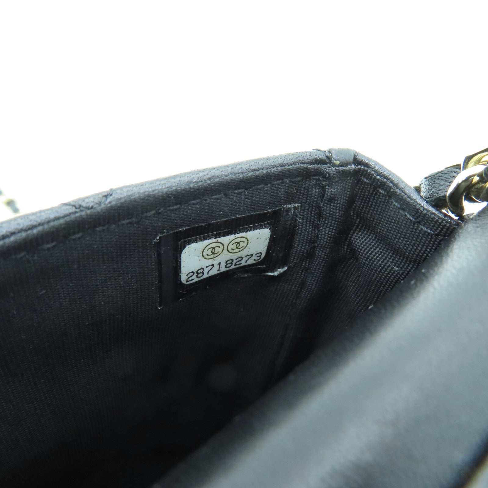 CHANEL 菱格羊皮皮革Chain Shoulder Bag金扣鏈帶肩背袋黑色
