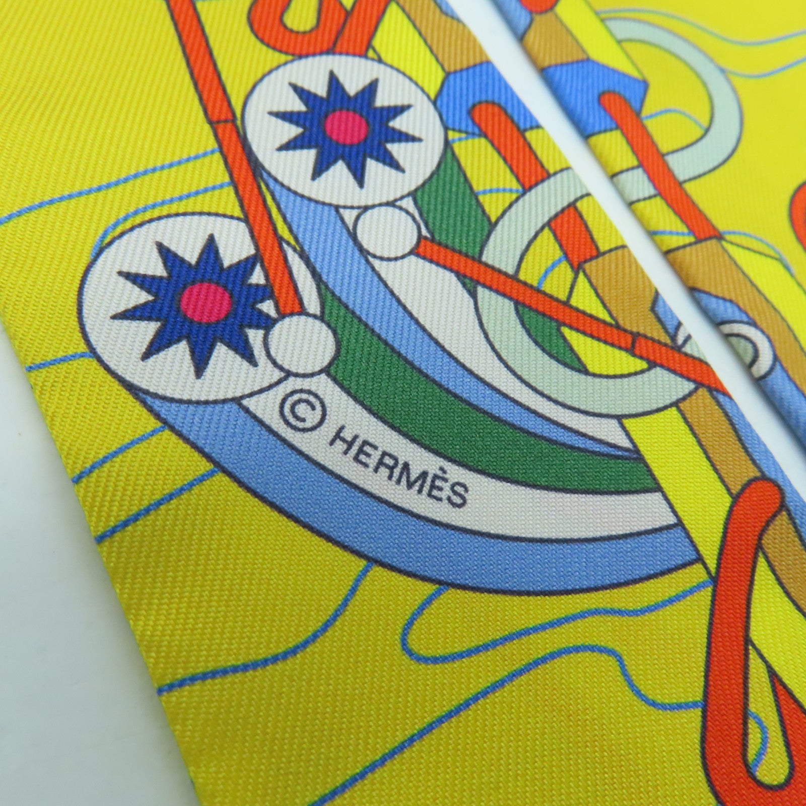 HERMES 絲質Twilly絲巾黃色