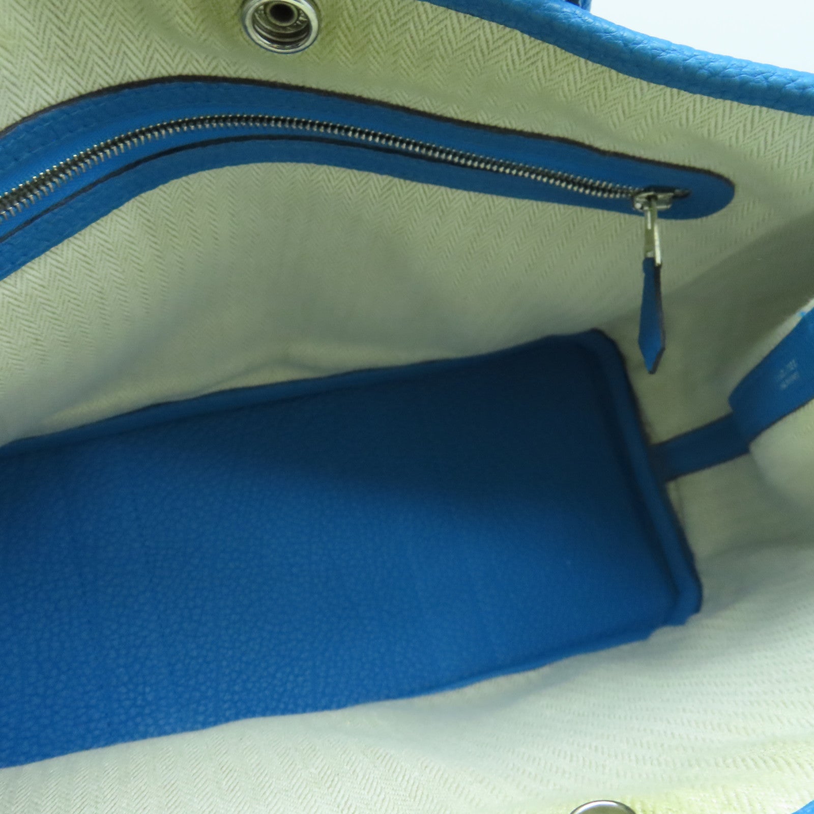 HERMES Clemence皮革Garden Party TPM Tote Bag银扣手挽袋蓝色