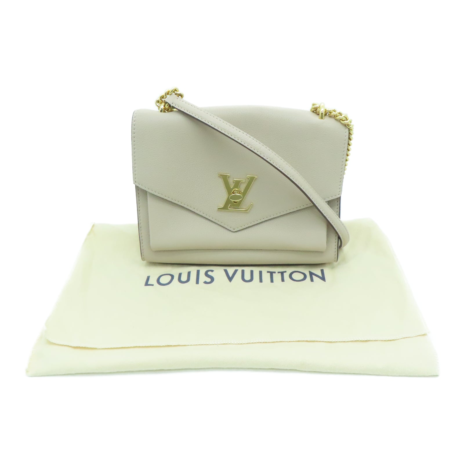 LOUIS VUITTON 牛皮皮革Mylockme金扣链带肩背袋米色