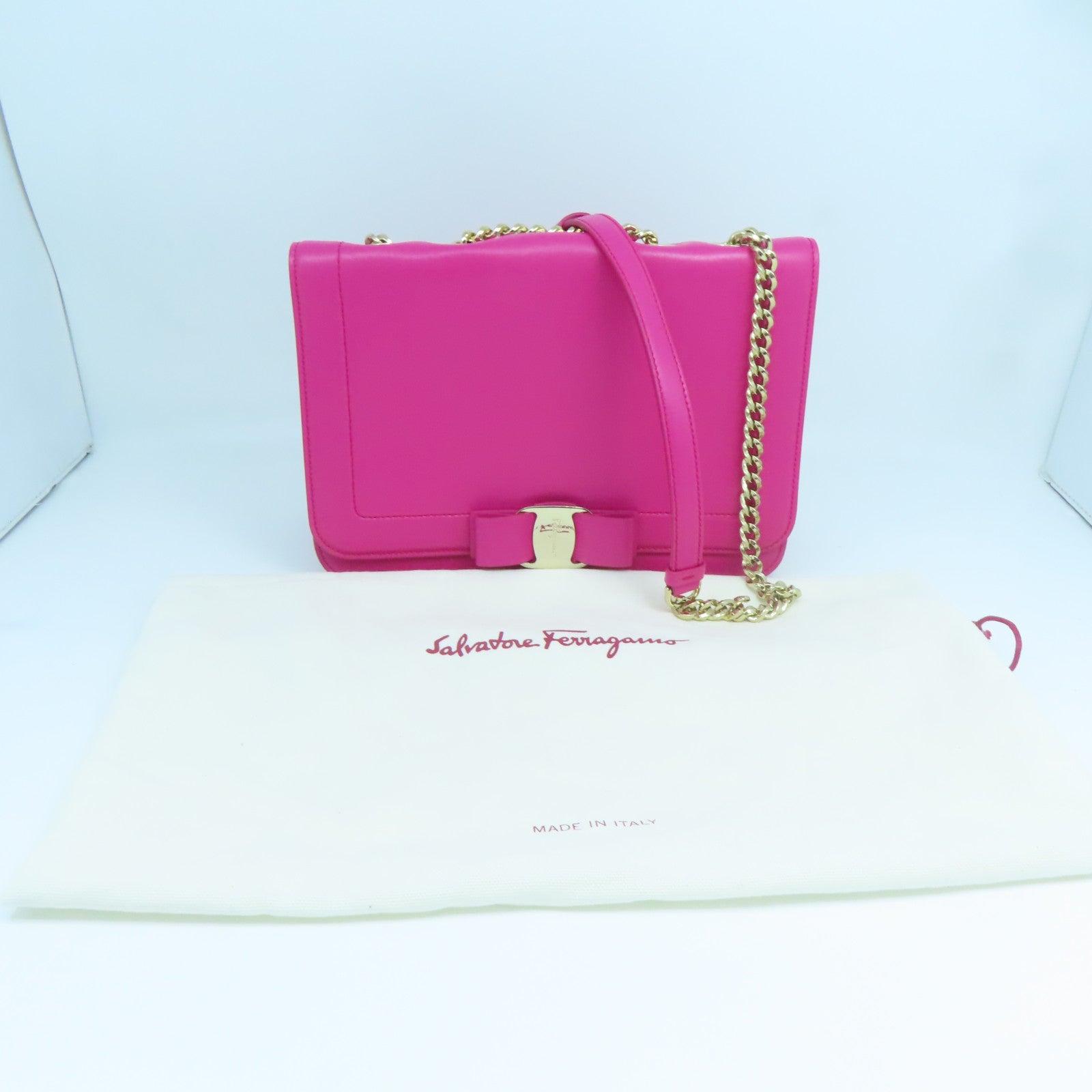 Salvatore Ferragamo 【激減優惠】羊皮皮革Chain Shoulder金扣鏈帶肩背袋粉紅色