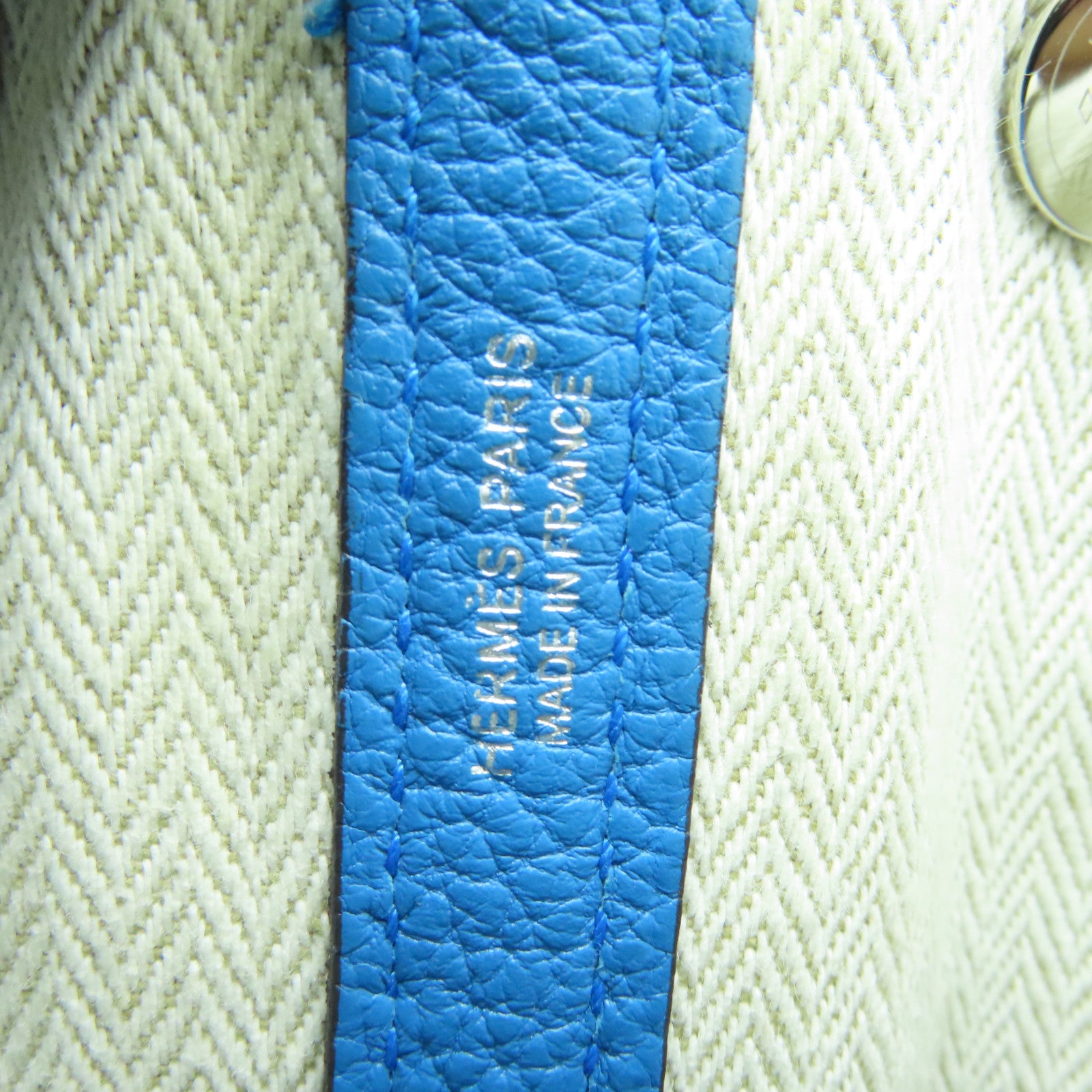 HERMES Clemence皮革Garden Party TPM Tote Bag银扣手挽袋蓝色