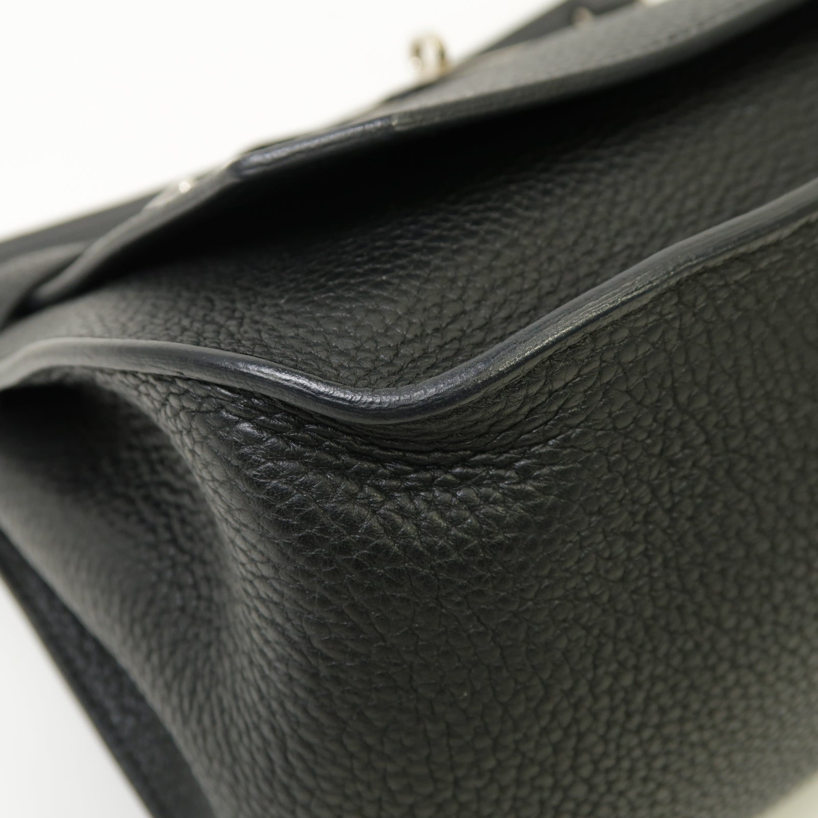 HERMES Clemence皮革Jypsiere 28銀扣肩背袋黑色