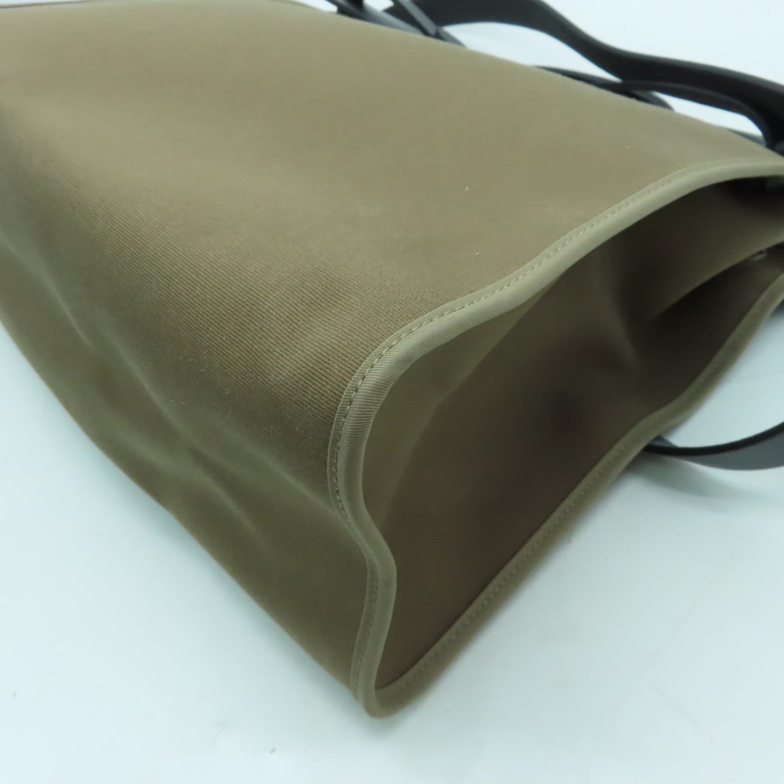 HERMES 帆布Herbag MM銀扣手挽肩背兩用袋黑色/啡色