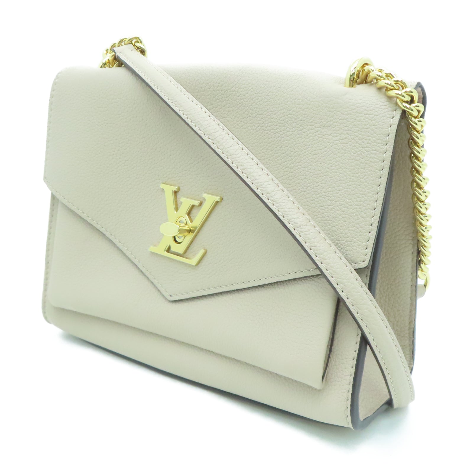 LOUIS VUITTON 牛皮皮革Mylockme金扣链带肩背袋米色