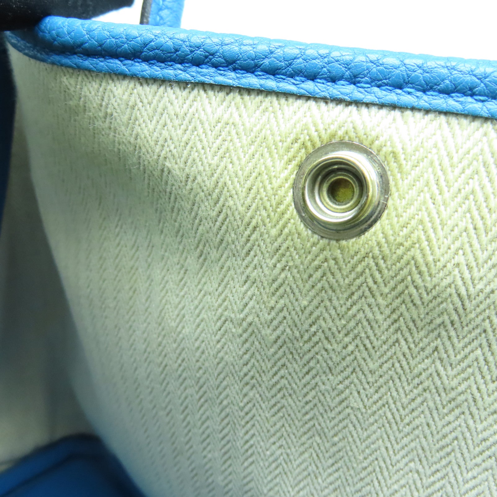 HERMES Clemence皮革Garden Party TPM Tote Bag银扣手挽袋蓝色