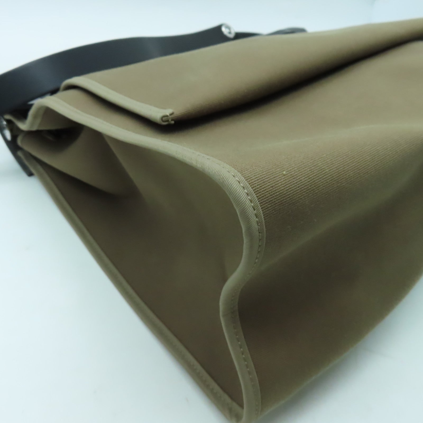 HERMES 帆布Herbag MM銀扣手挽肩背兩用袋黑色/啡色