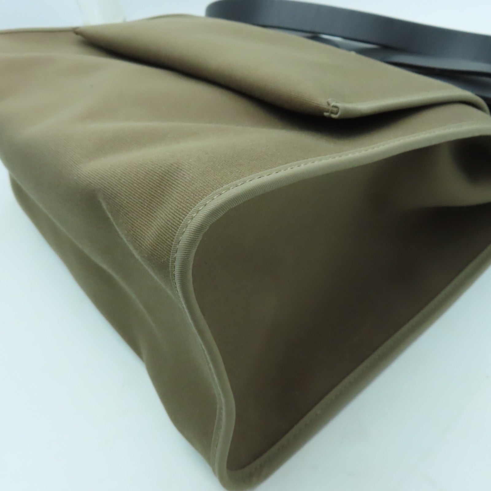 HERMES 帆布Herbag MM銀扣手挽肩背兩用袋黑色/啡色