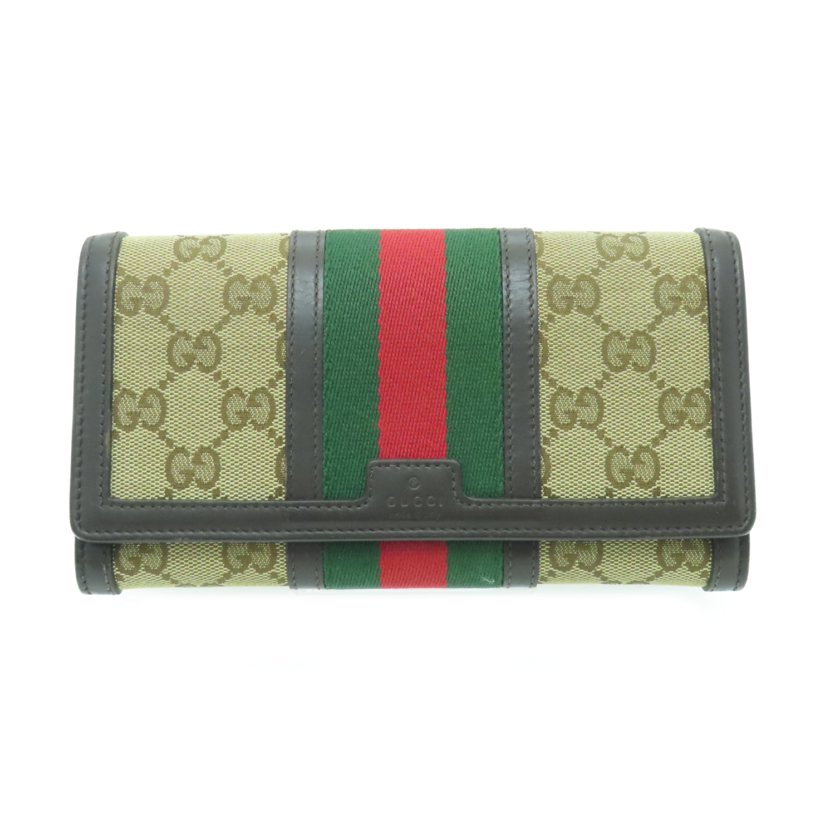 GUCCI 帆布/皮革Long Wallet金扣長錢包啡色