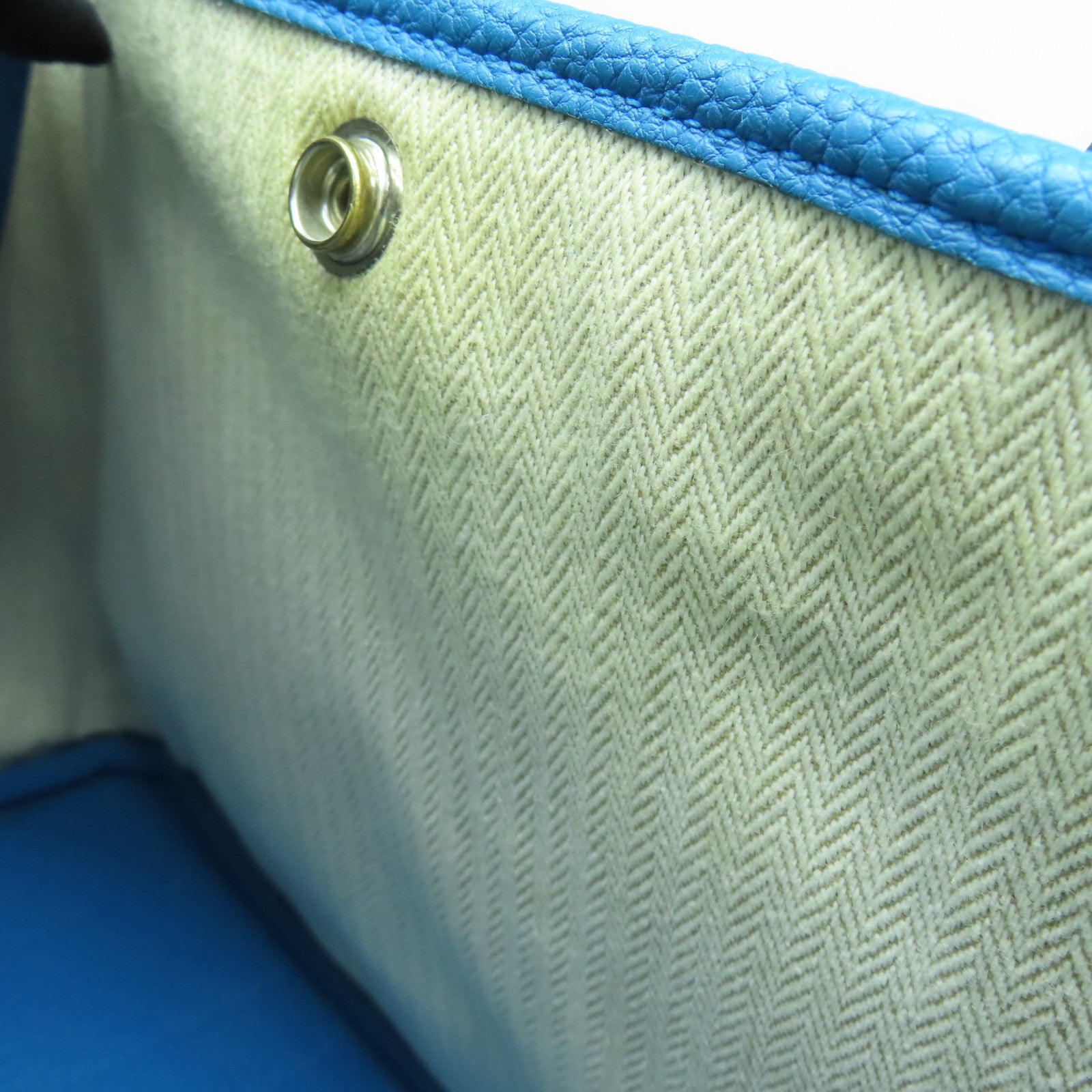 HERMES Clemence皮革Garden Party TPM Tote Bag银扣手挽袋蓝色