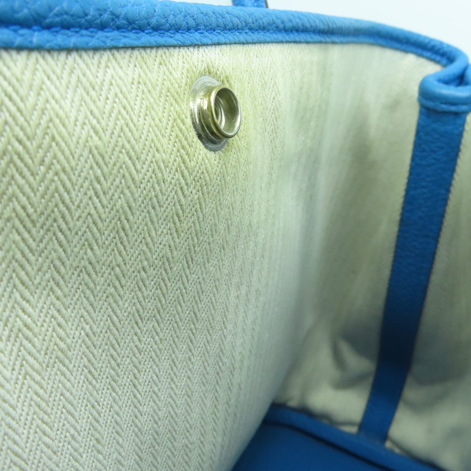 HERMES Clemence皮革Garden Party TPM Tote Bag银扣手挽袋蓝色