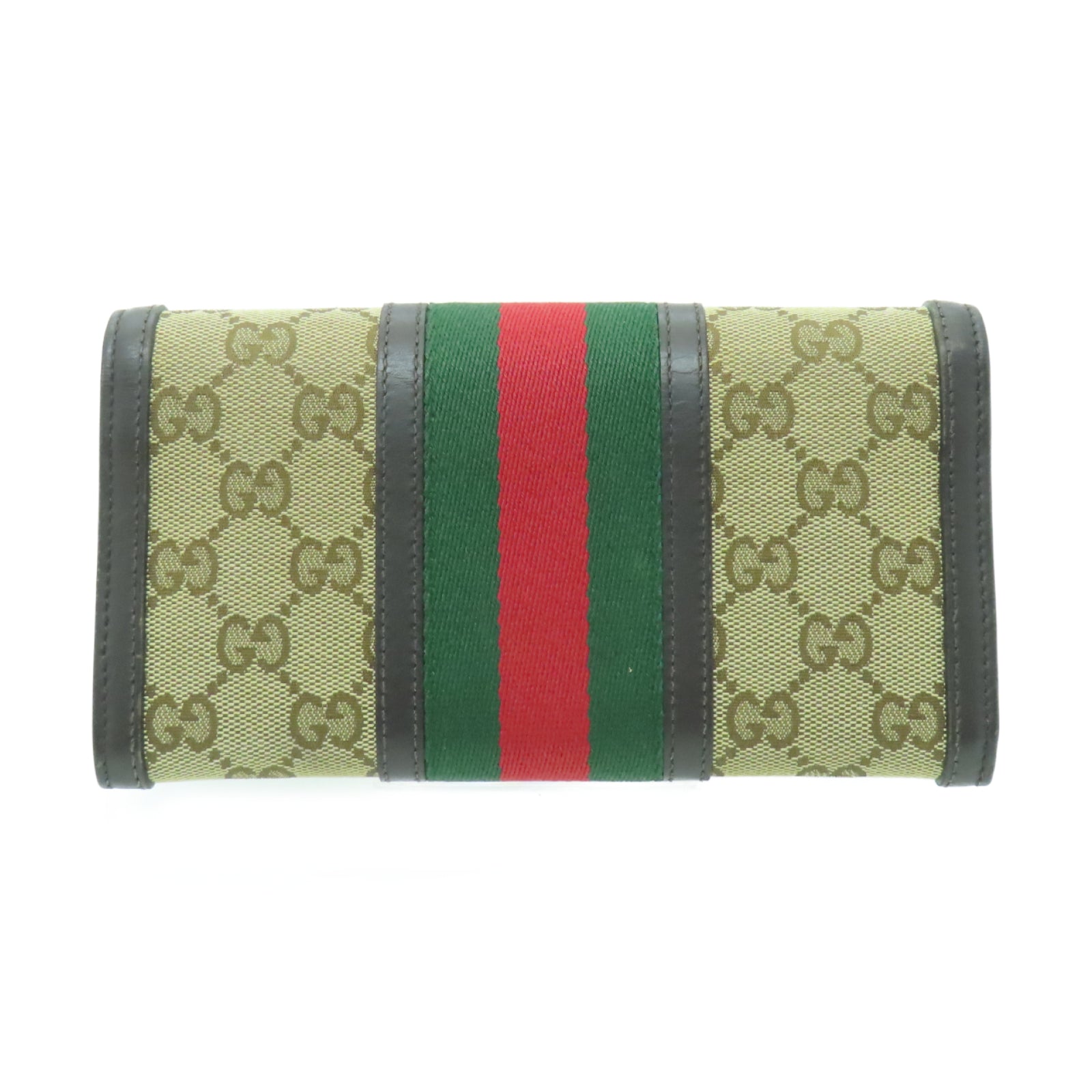 GUCCI 帆布/皮革Long Wallet金扣長錢包啡色