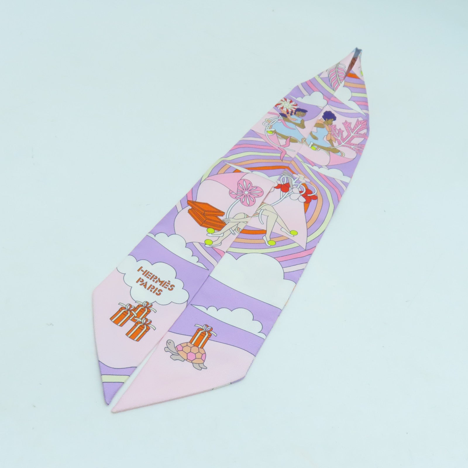 HERMES 絲質Twilly絲巾彩色