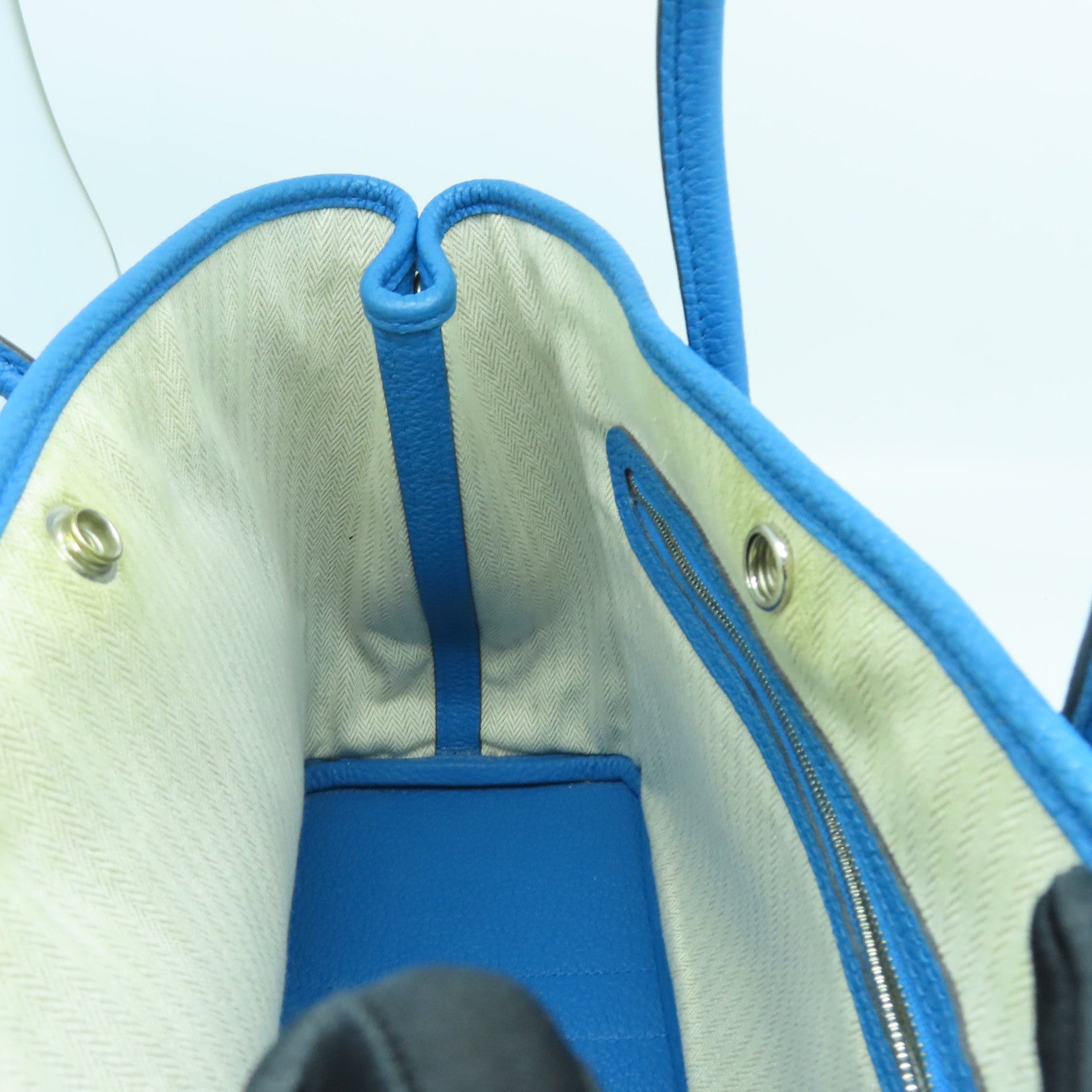 HERMES Clemence皮革Garden Party TPM Tote Bag银扣手挽袋蓝色