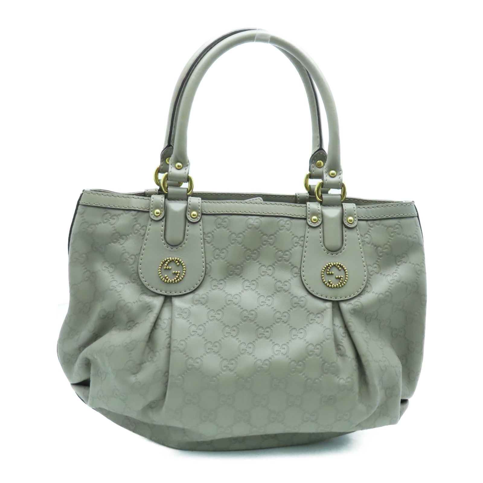 GUCCI 牛皮皮革Handbag金扣手挽袋灰色