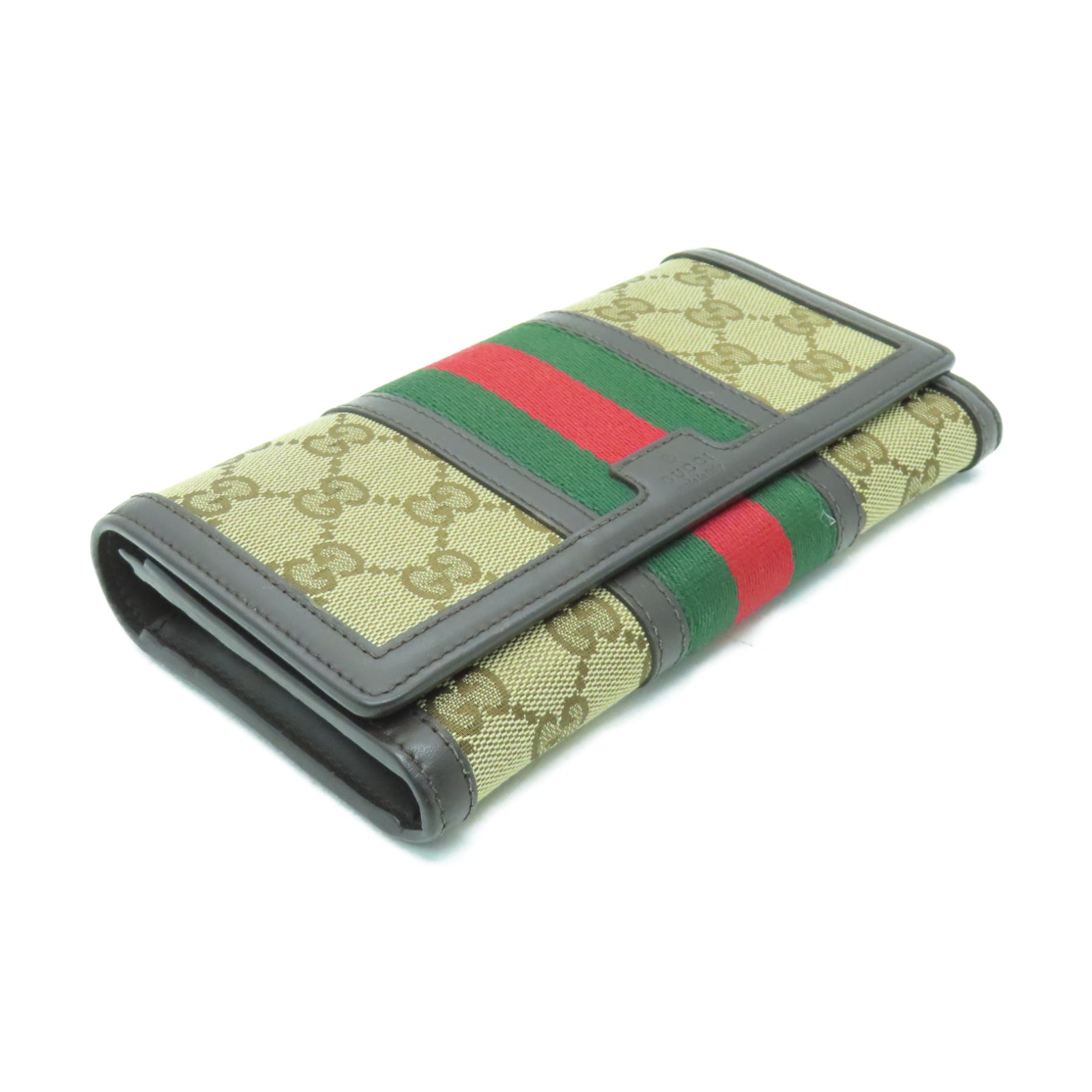 GUCCI 帆布/皮革Long Wallet金扣長錢包啡色