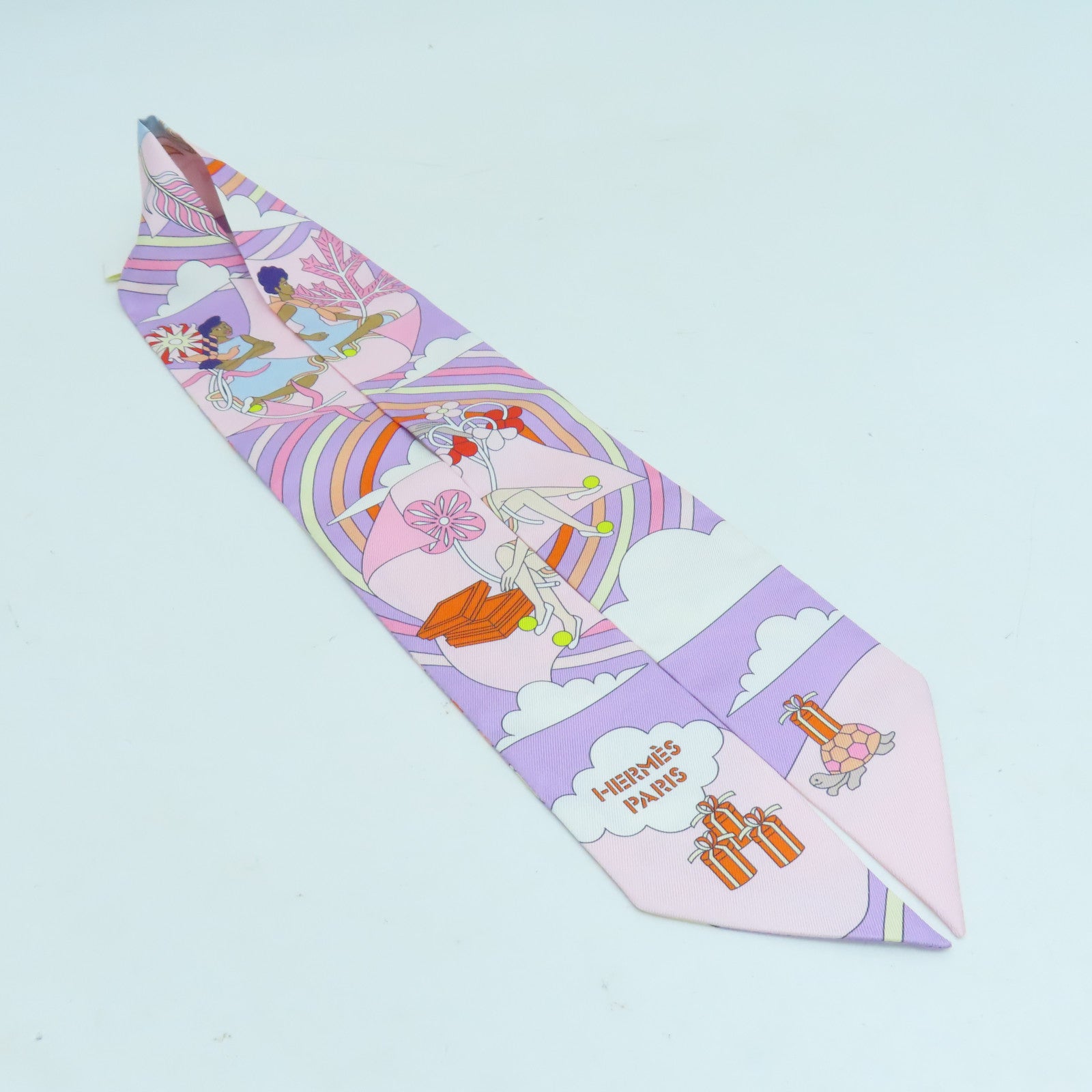 HERMES 絲質Twilly絲巾彩色