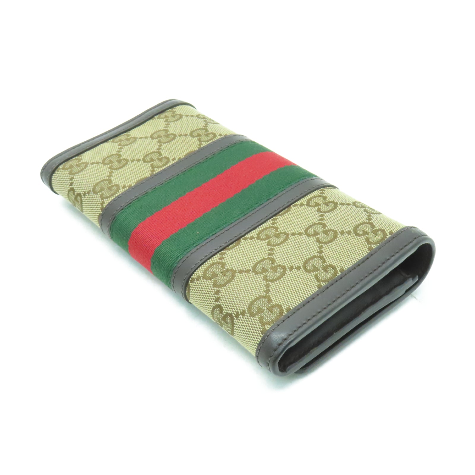 GUCCI 帆布/皮革Long Wallet金扣長錢包啡色