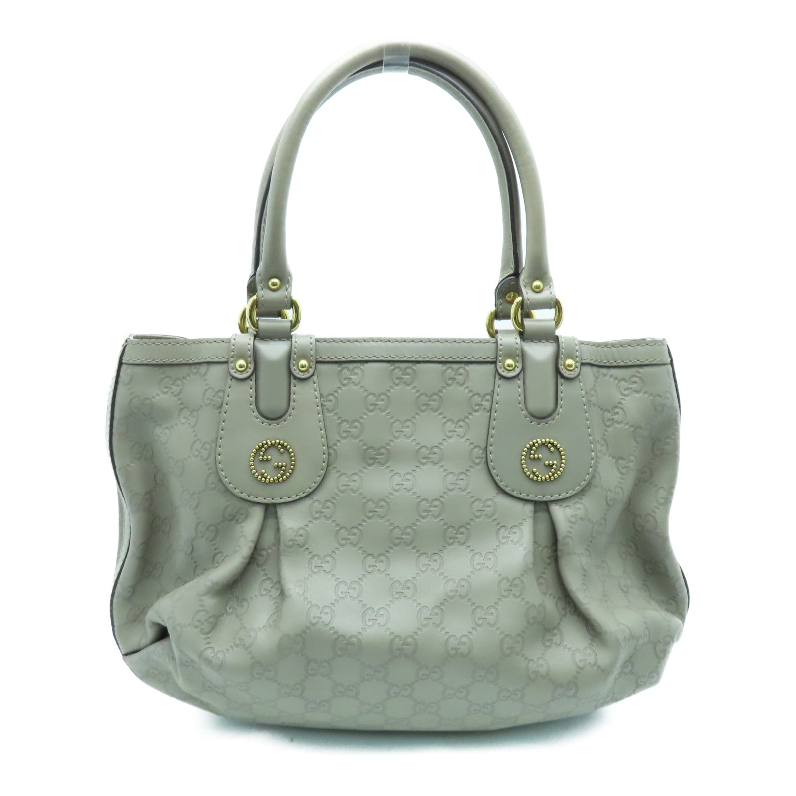GUCCI 牛皮皮革Handbag金扣手挽袋灰色