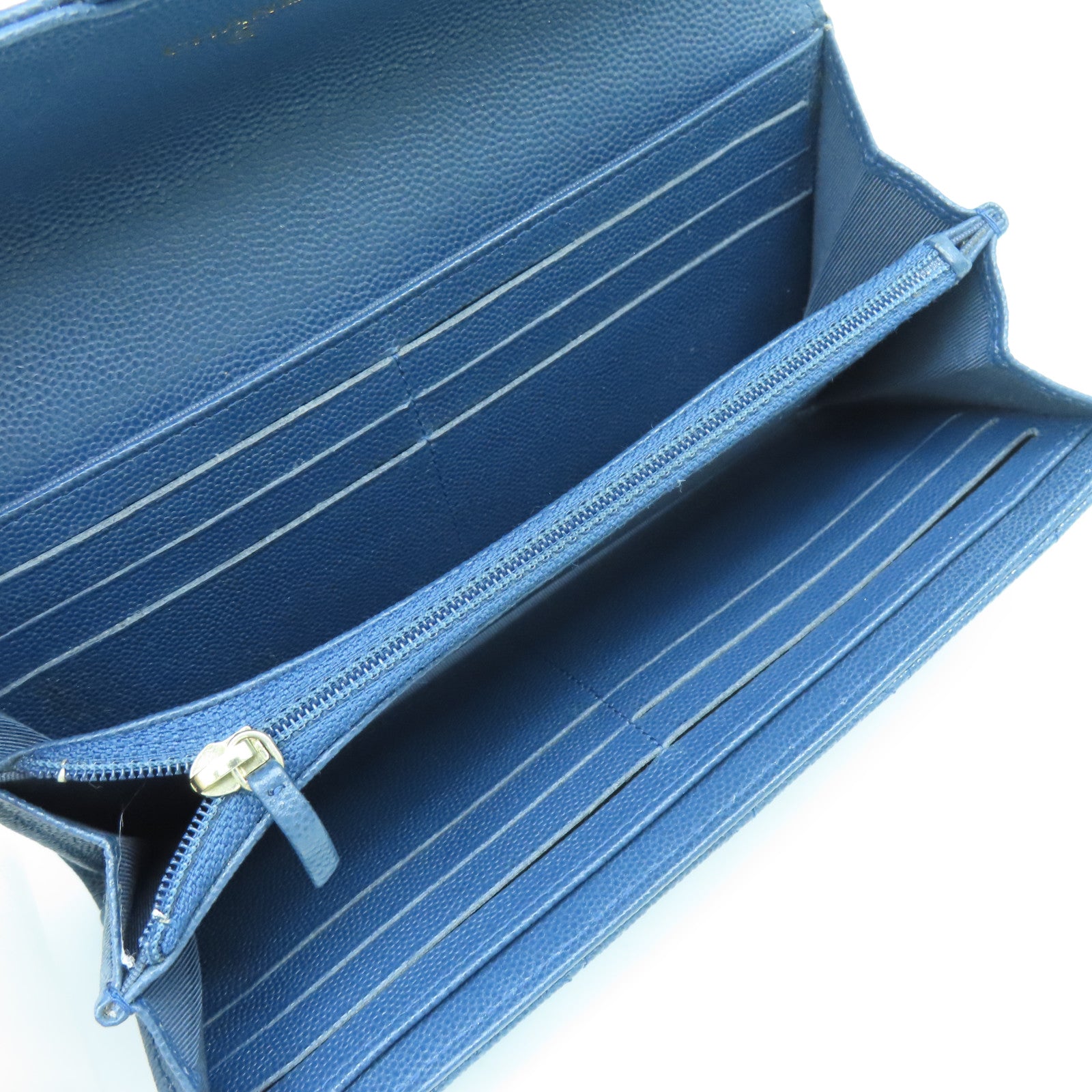 CHANEL 菱格Caviar皮革Classic Long Wallet金扣長錢包藍色