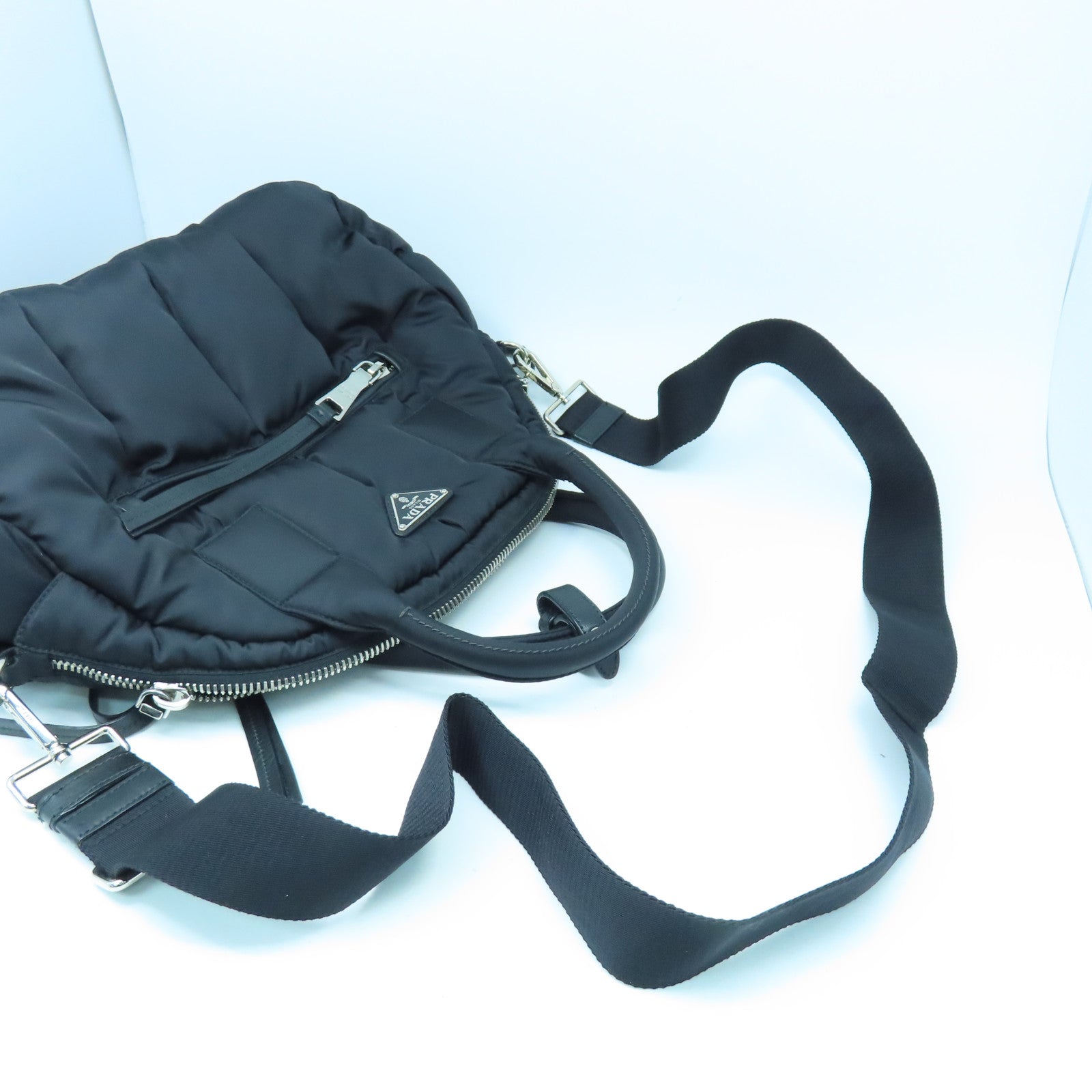 PRADA 尼龍2way Shoulder Bag銀扣手挽肩背兩用袋黑色